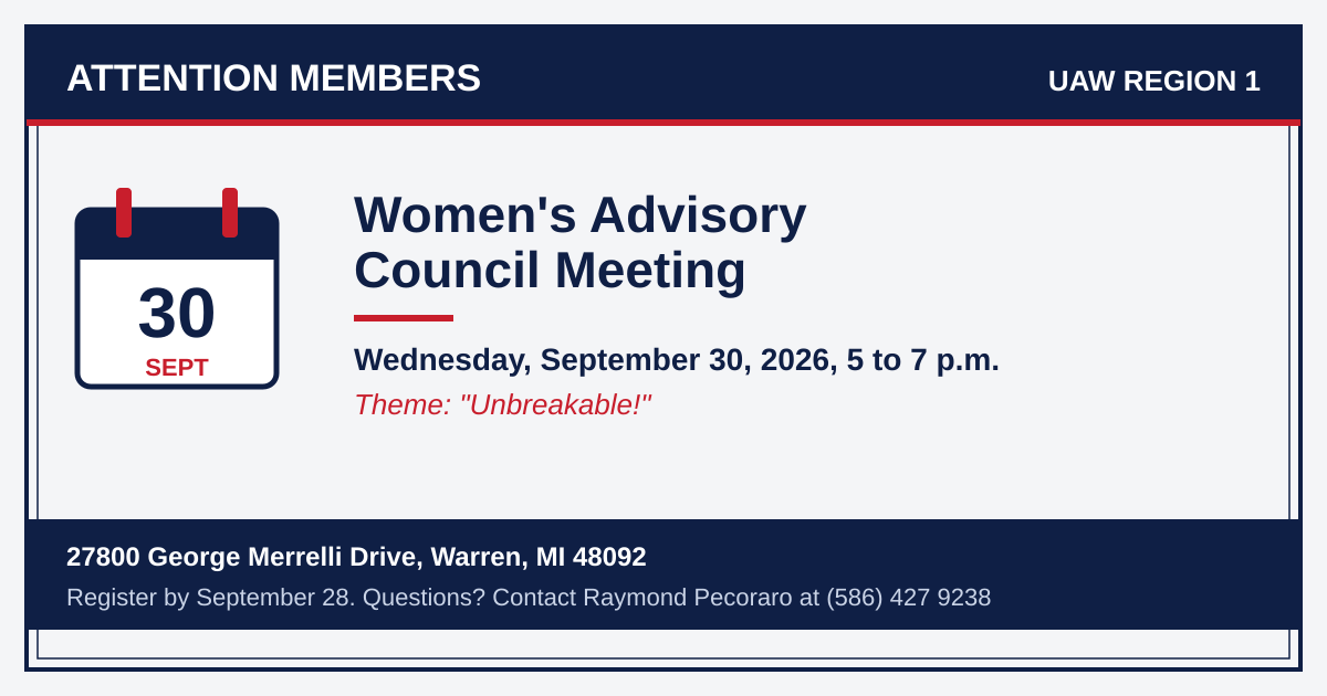 UAW Region 1 Women's Advisory Council Quarterly Meeting