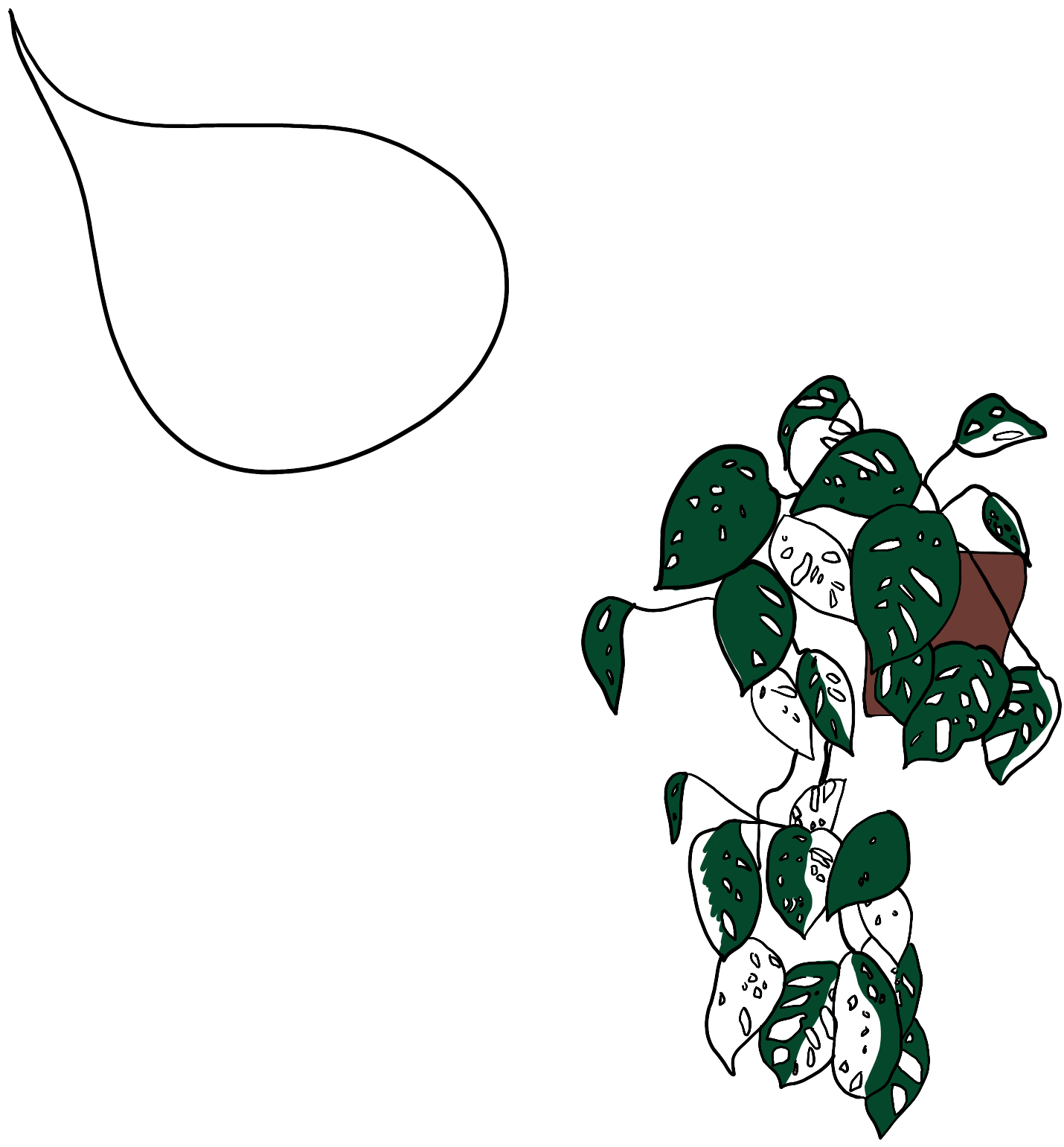 Illustration of a potted vine plant overhearing a story about losing a loved on to cancer
