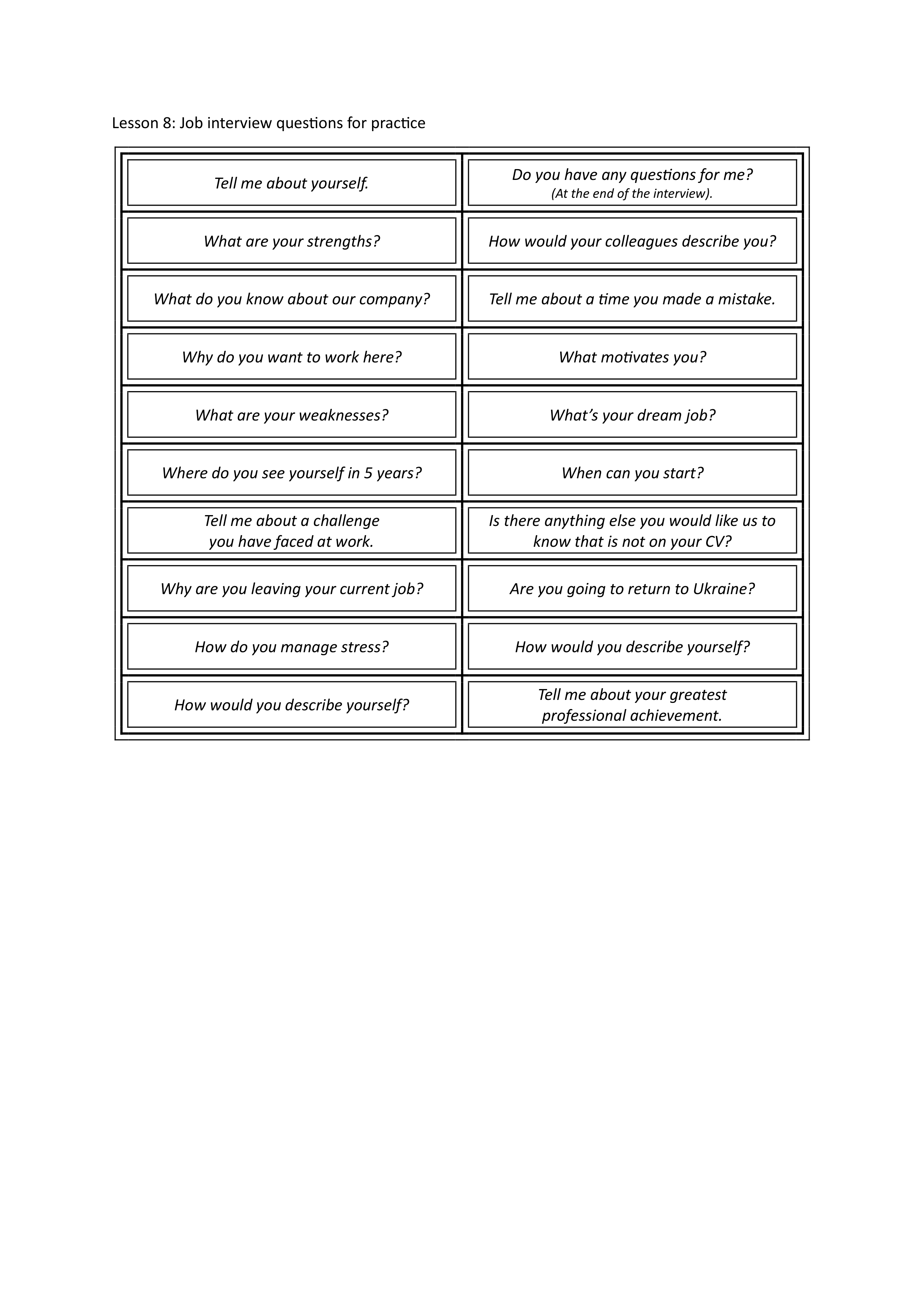 As students will be waiting to be interviewed, here's a set of questions for practice purposes while people waiting to be interviewed.