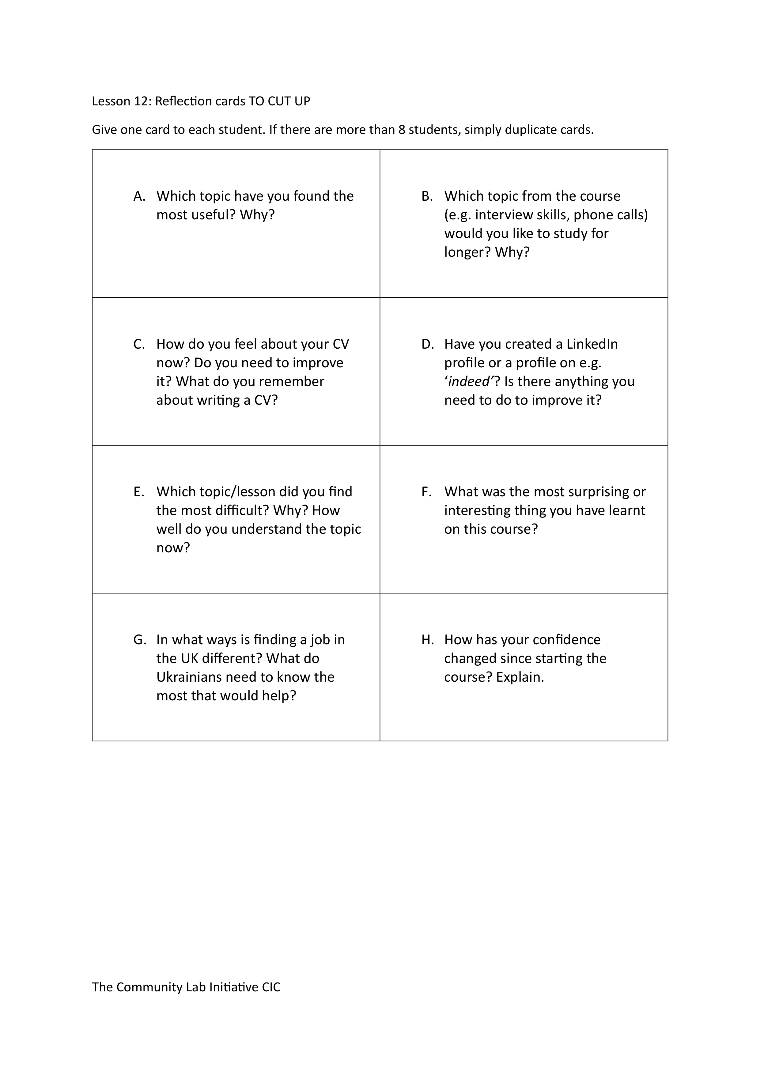 Please be aware that there are cards on the Word documents that require copying and cutting up so there are enough cards for each student (and visitor) to have a copy.
Depending on the time available, the teacher will be able to include/omit/adaptt t