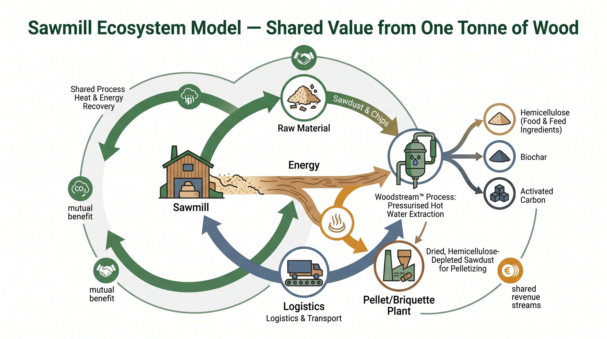 Sawmill Ecosystem Model - Shared Value from One Tonne of Wood