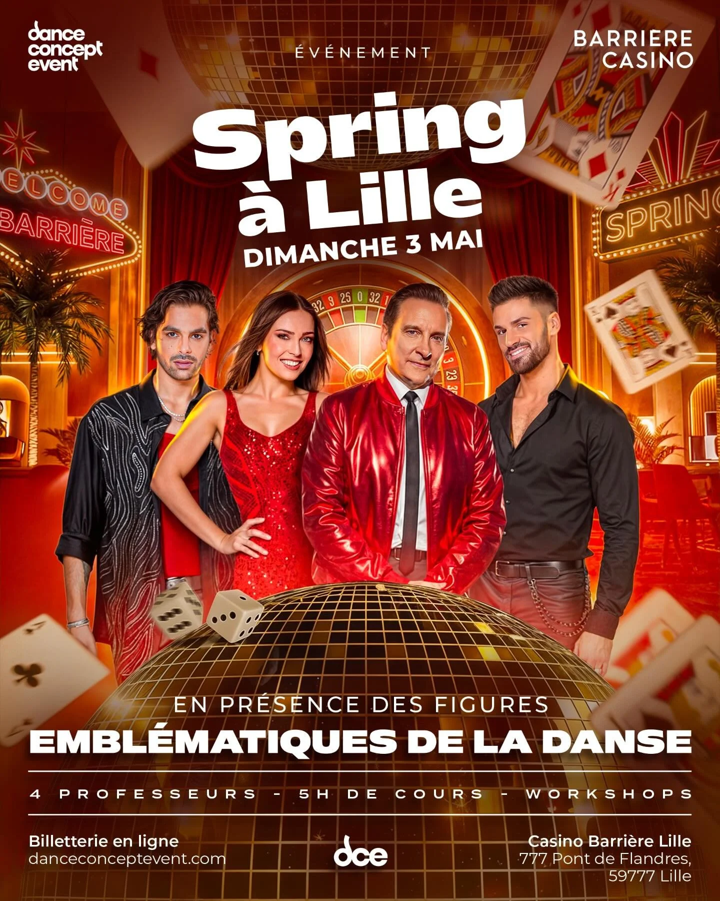 WORKSHOPS &Agrave; LILLE : NOUVELLE &Eacute;DITION ! 🔥

Le dimanche 3 mai 2026, Dance Concept Event fait son grand retour avec un programme exceptionnel. Cette ann&eacute;e, le Casino Barri&egrave;re Lille accueillera non pas 2 danseurs, non pas 3 d