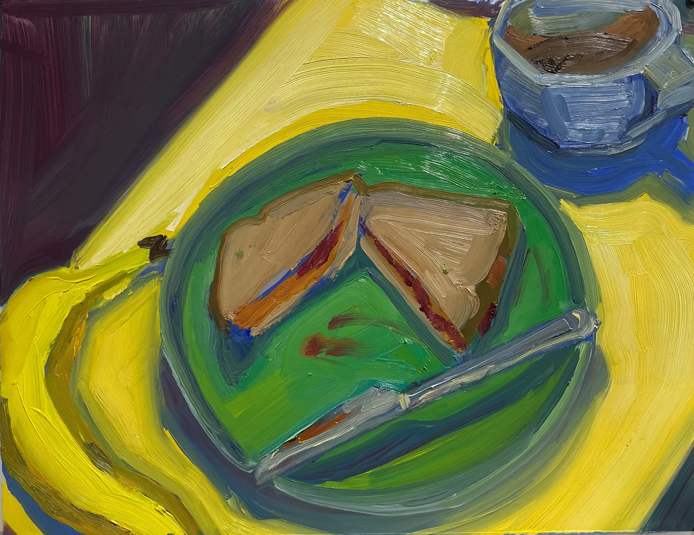 PB&J Banana and Coffee
11.5"x15"
Oil Paint on Mylar
2022