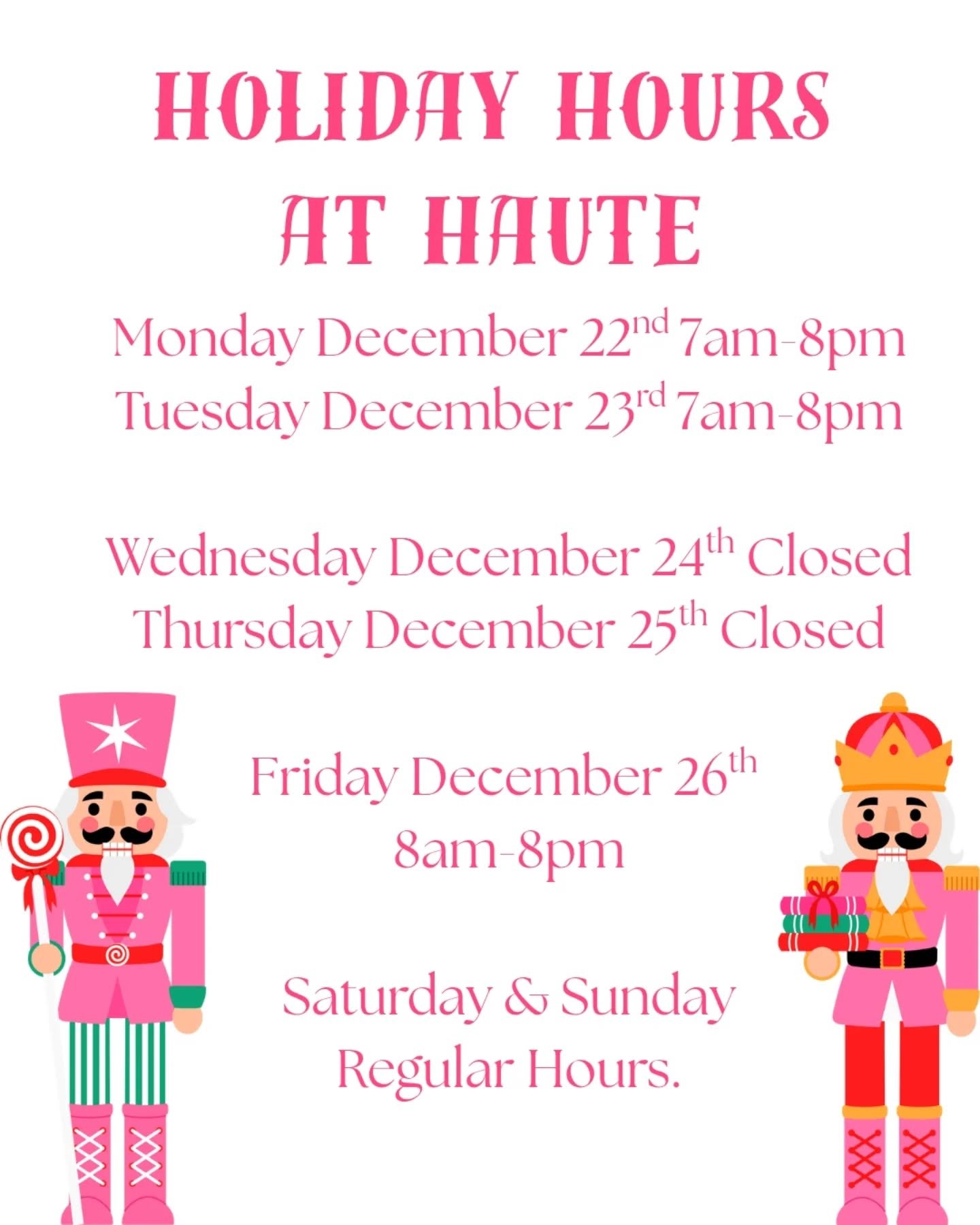 Next week's hours!