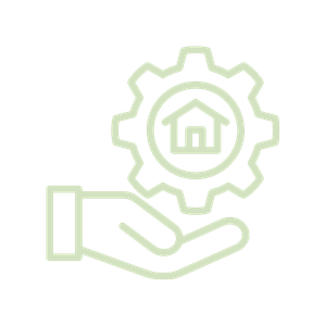 Hand holding a gear with a house inside, symbolizing home maintenance or real estate management.