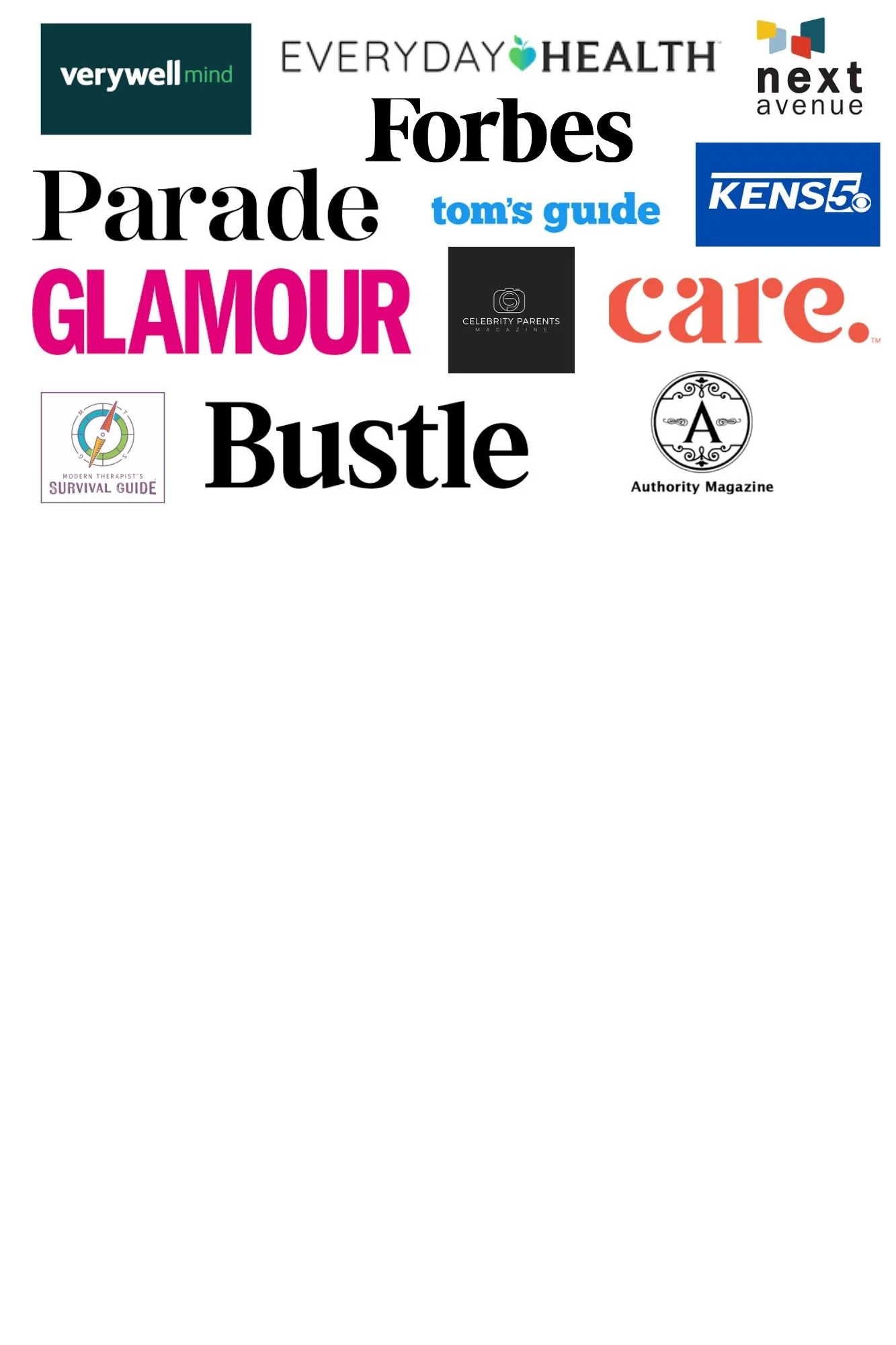 logo wall of media in which Jessica Fink LCSW-S, sleep specialist in Austin, has been featured