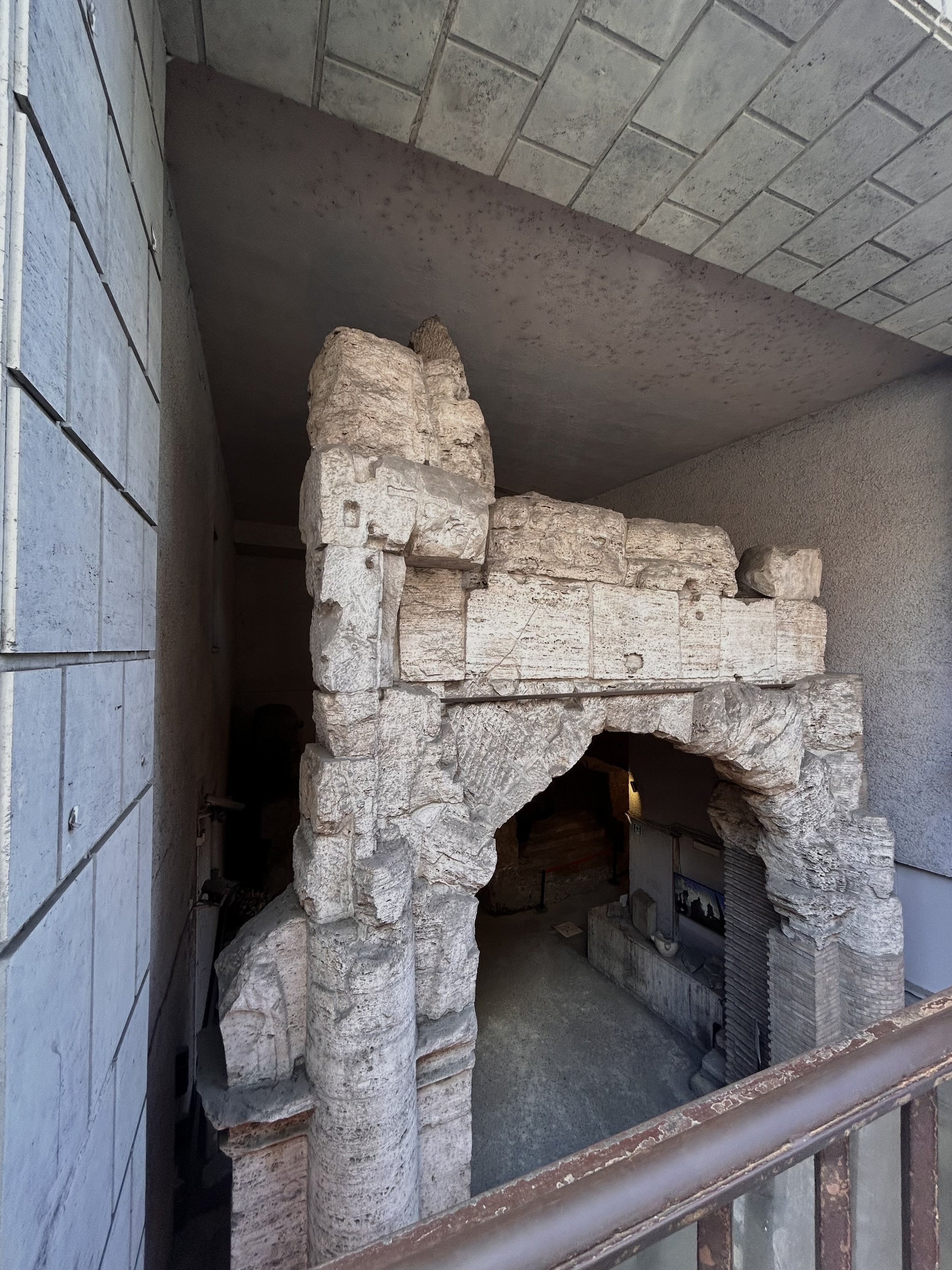 Ancient ruins under a fascist-era building. Photographed by Audrey Huhn.