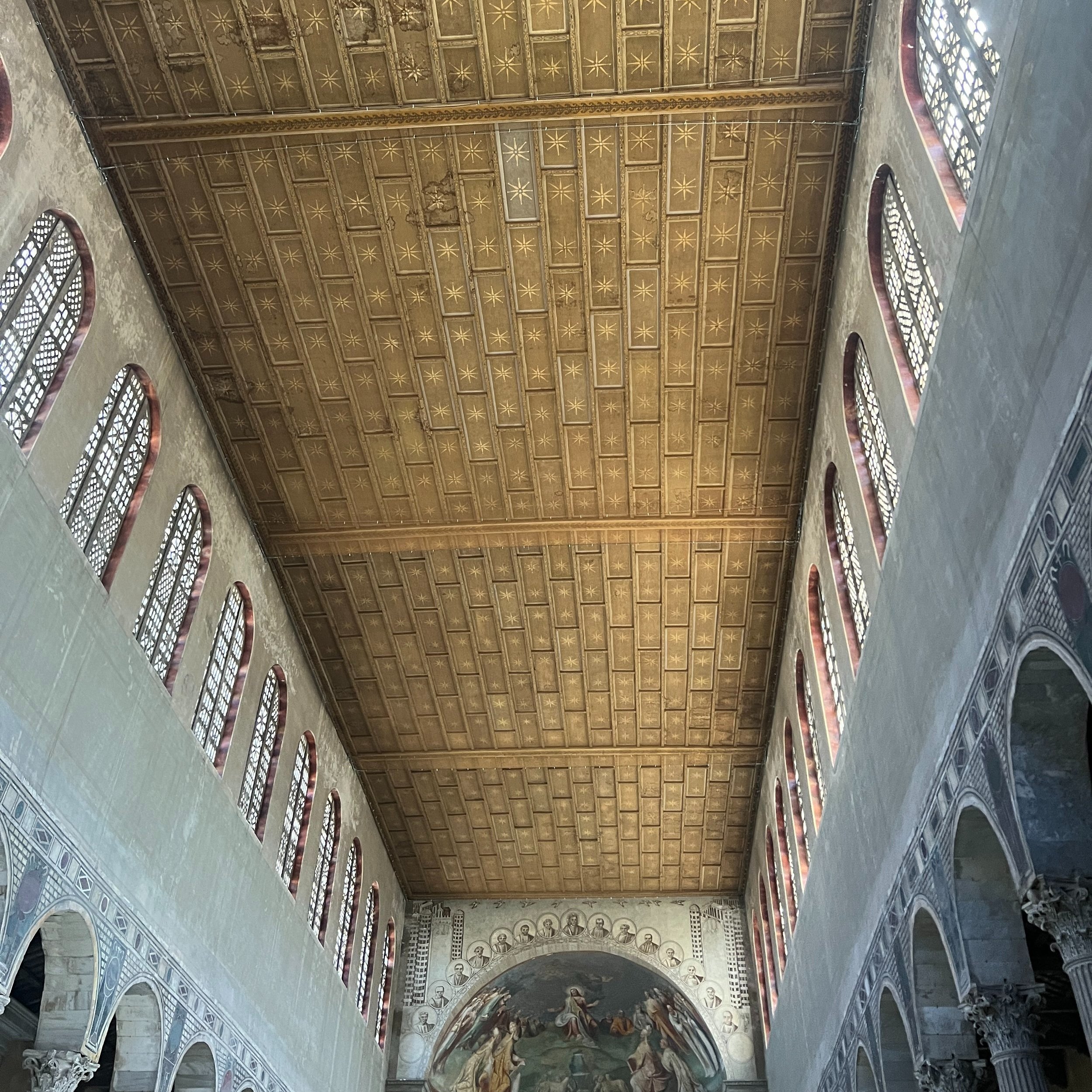 Newly constructed ceiling and windows at Santa Sabina. Photographed by Makenna Karst.