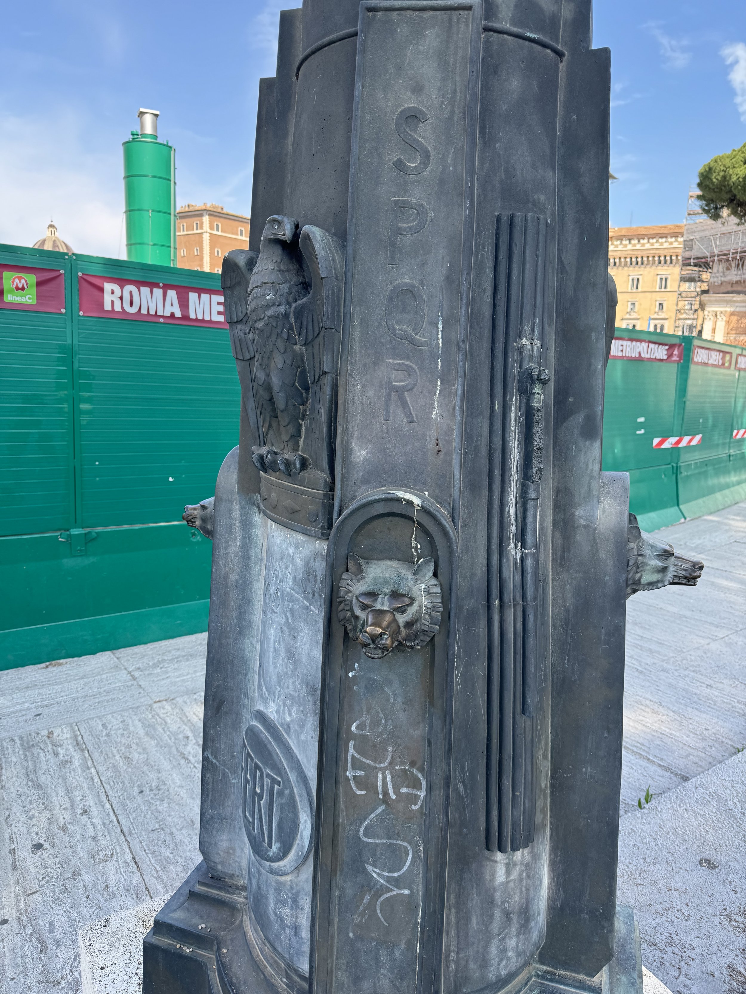 Fascist iconography on a streetlight in Piazza Venezia. Photographed by Peter Ankerberg.