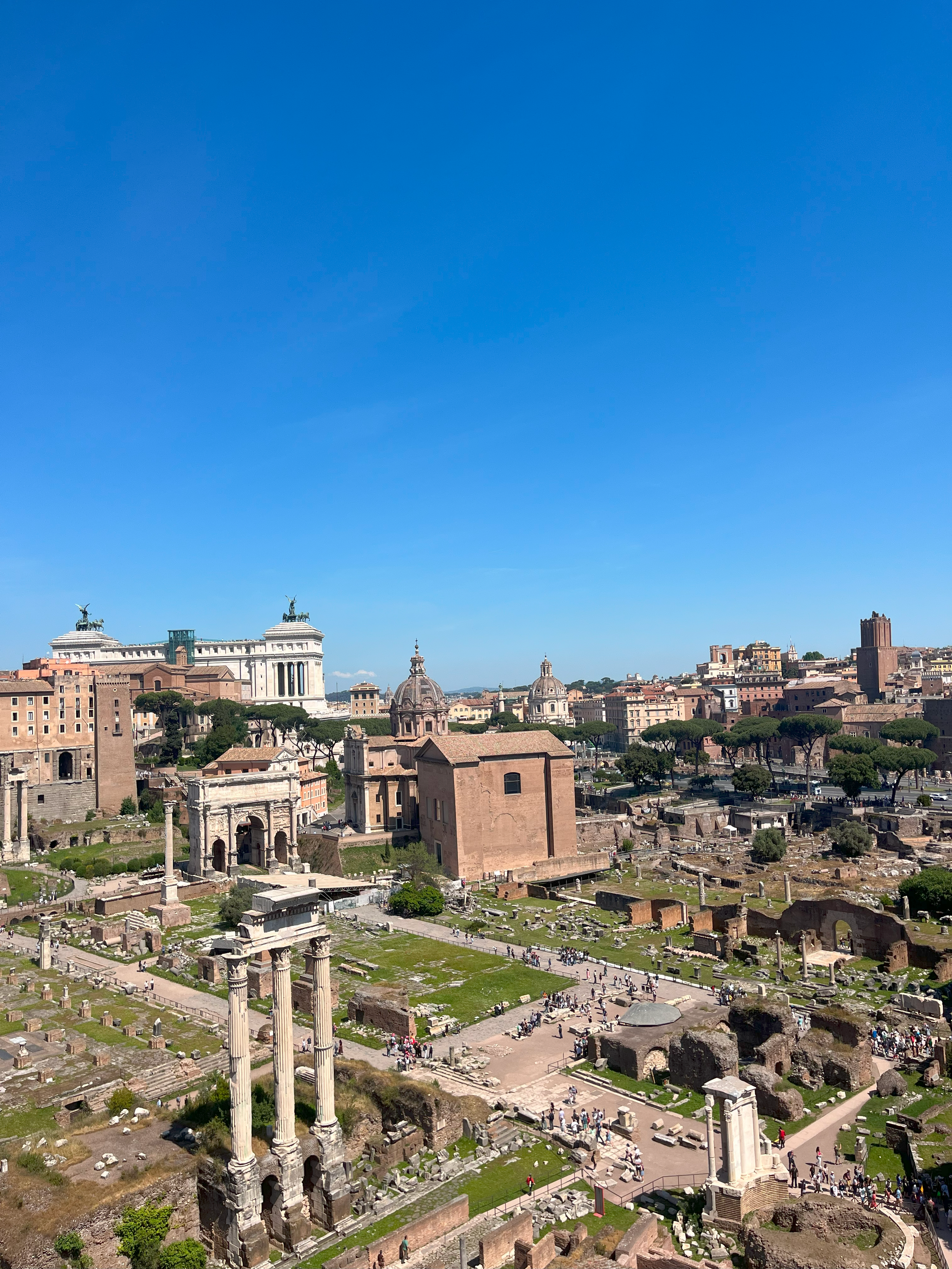 View from the top of the Palatine Hill overlooking the Forum, Vittorio Emmanuel monument, and the Via dell'Impero. Photographed by Luke Lynch.