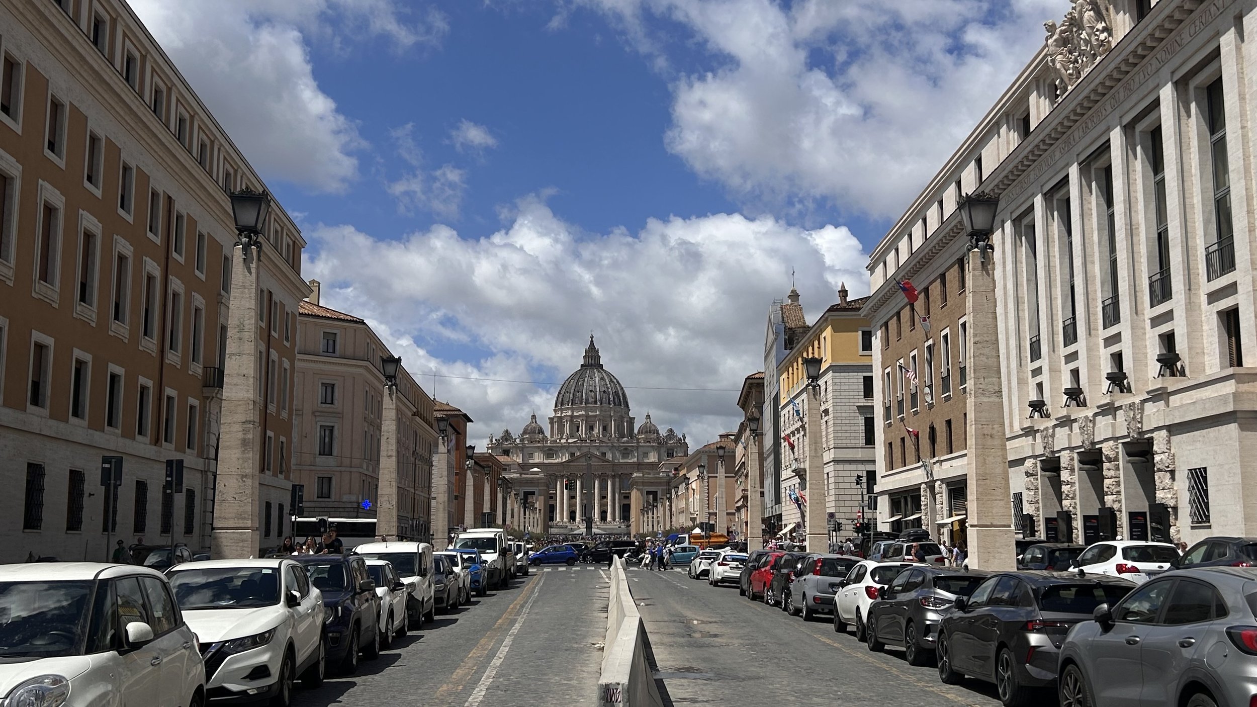 View towards St. Peter's Basilica along the Via della Conciliazione. Photographed by Luke Lynch.