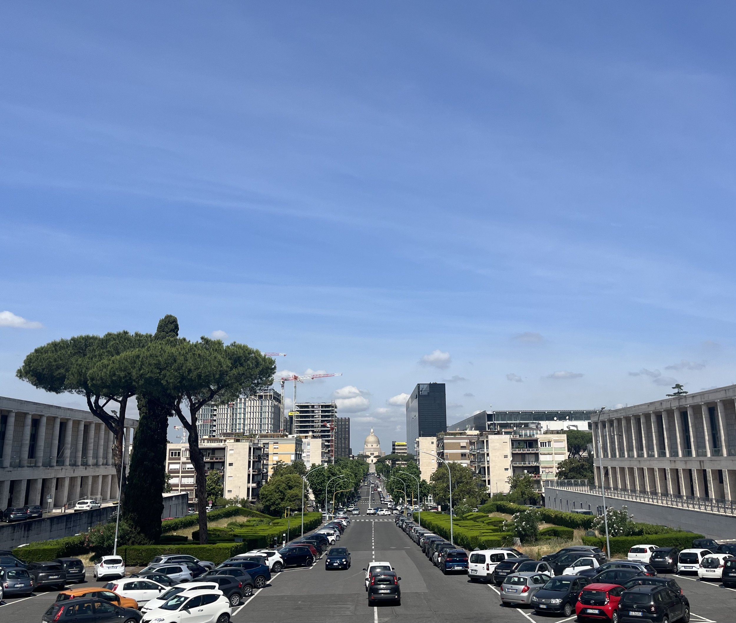 View along Viale Europa looking towards Parrocchia Santi Pietro e Paolo. Photographed by Luke Lynch.