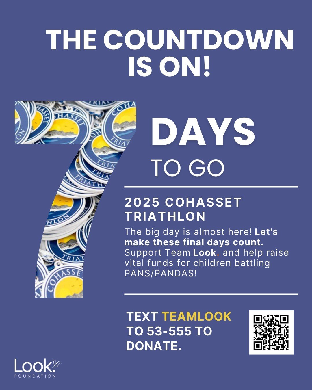 7 days until Team Look. competes in the Cohasset Triathlon for the third year in a row on June 22nd!  What a wonderful opportunity to raise funds and awareness for children and young adults battling PANS/PANDAS! Thank you for you support!