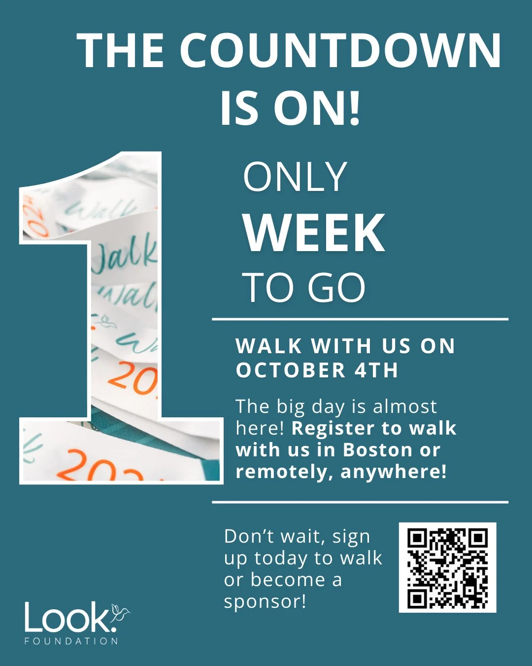 ⏳ The final countdown is here, just ONE WEEK until we walk for awareness, hope, and healing! 👟
📅 October 4th | Boston Common &amp; Virtual
🔗 Register now: givebutter.com/lookwalk2025 (link in bio)
Let&rsquo;s make every step count. 🧡
#LookWalk #C