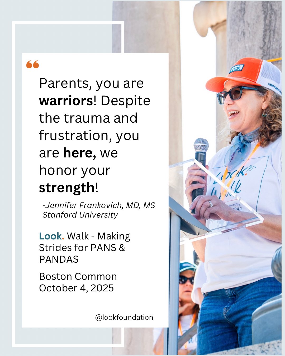 We are deeply grateful to Dr. Frankovich for sharing her wisdom and compassion at the Look. Walk &mdash; Making Strides for PANS &amp; PANDAS on Boston Common. Her words remind us that every parent who shows up &mdash; despite exhaustion, worry, and 