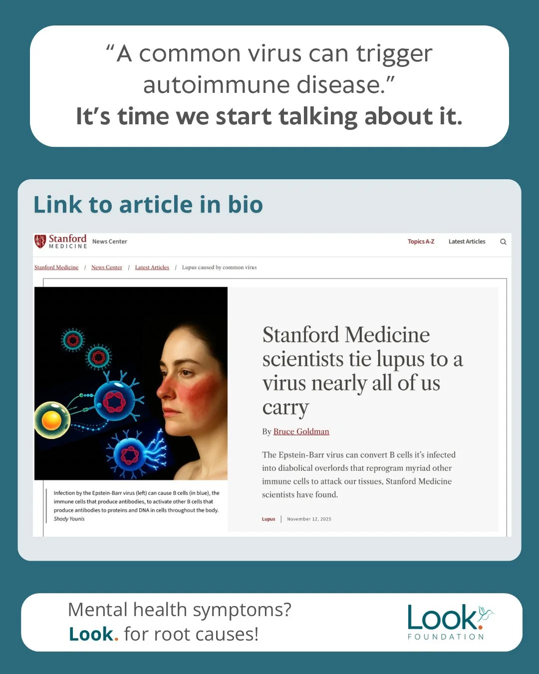 🌟 A Breakthrough We&rsquo;ve Been Waiting For 🌟

From the Look. Foundation

A major Stanford Medicine study has just delivered one of the most important autoimmune discoveries in decades and it directly reinforces what we at the Look. Foundation ad