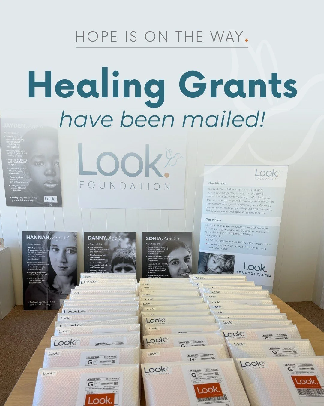 This is the day we wait for all year.

Rows of envelopes, thousands of miles, and endless hope.

Today the Look. Foundation healing grants went in the mail to recipients across the country. These grants help individuals access treatments that can tru