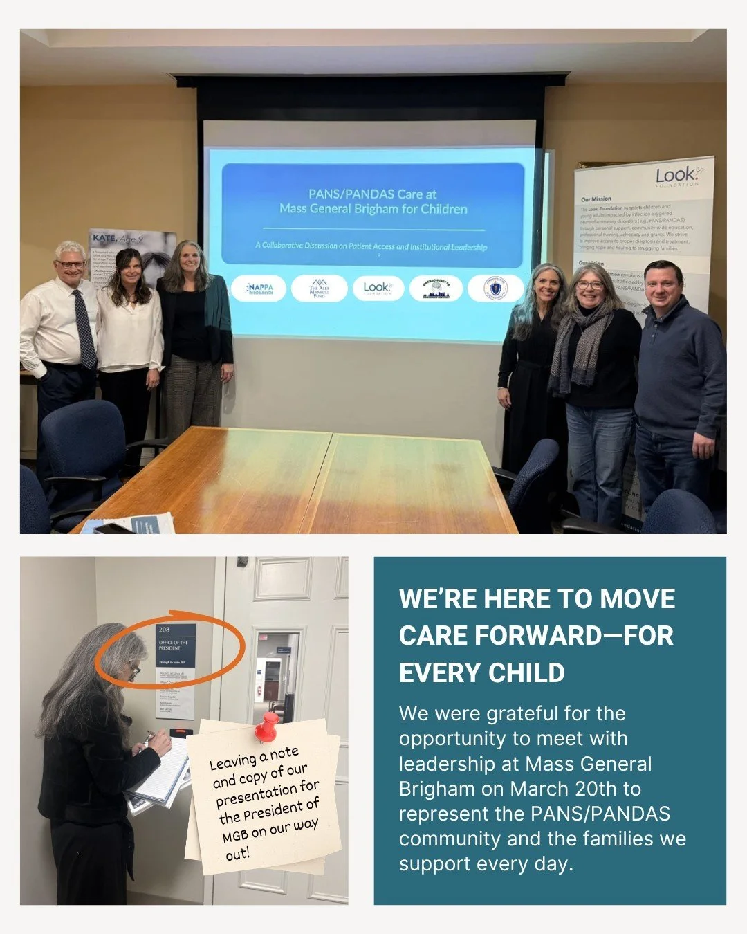 We were grateful for the opportunity to meet with leadership at Mass General Brigham to represent the PANS/PANDAS community and the families we support every day.

This work can only move forward through collaboration, when advocates, legislators, me