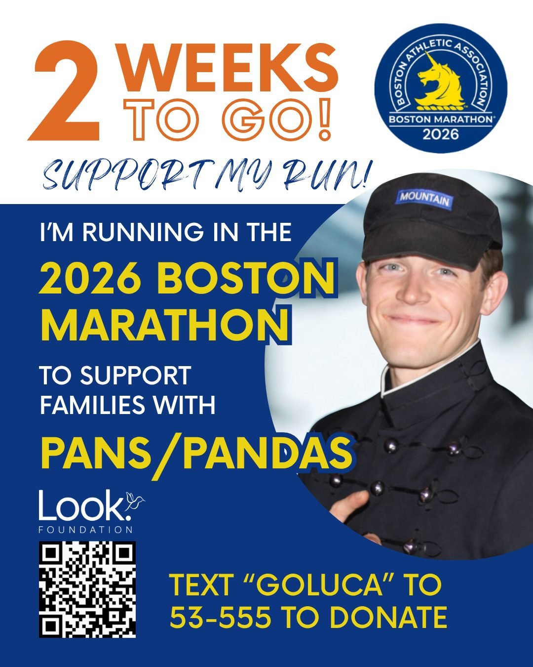 🏃&zwj;♂️ Luca (@lucavitelli2003) is one of our amazing runners, and in just two weeks, he&rsquo;ll take on the @bostonmarathon for children and families affected by PANS/PANDAS! Every donation brings hope and support to those who need it most.

Let&