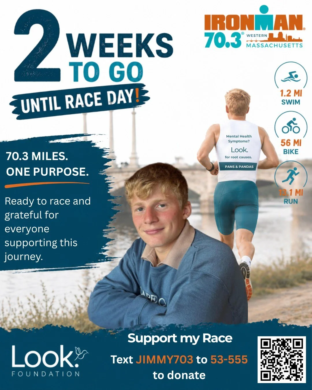 2 weeks to go until race day, and Jimmy is taking on the IRONMAN 70.3 Western Massachusetts (@ironmantri) to raise awareness and support for kids and young adults battling PANS/PANDAS. 🏃🧡

From the 1.2 mile swim to the 56 mile bike to the 13.1 mile