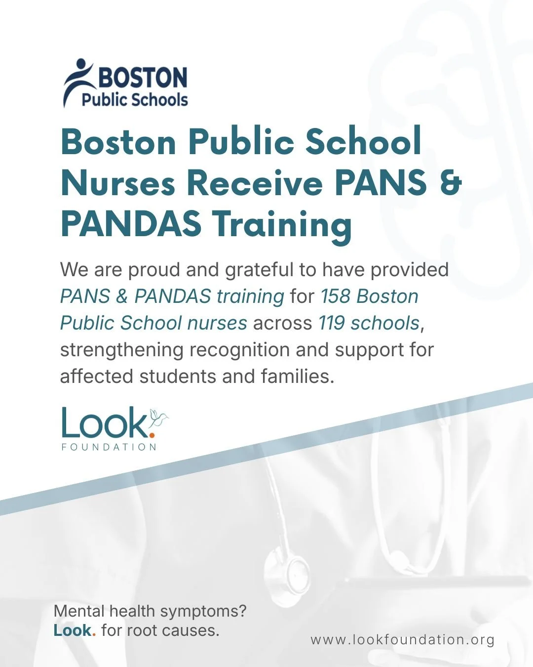 The Look. Foundation Provided PANS &amp; PANDAS Training to Nurses at Boston Public Schools (@bostonschools) 🧡

Look. Executive Director Jennifer Vitelli, along with Board Director Sheilah Gauch, LICSW, M.Ed, joined Kathleen &ldquo;Kate&rdquo; Maher