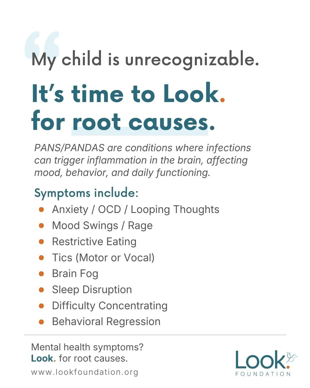 When a child&rsquo;s behavior consistently feels out of character, it is important to look deeper.

PANS/PANDAS can cause changes in mood, behavior, and thinking after infection. Families may notice anxiety, OCD symptoms, irritability, tics, sleep di