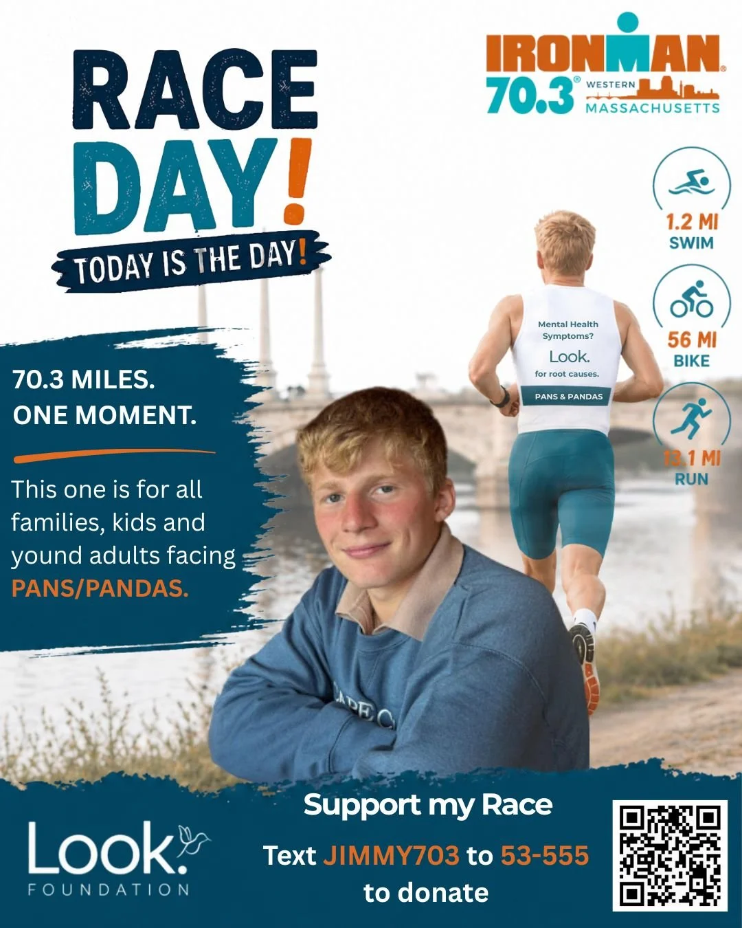 Today is the day! 

Jimmy (@jimmy.smith725) is taking on the IRONMAN (@ironmantri) 70.3 Western Massachusetts (IRONMAN) to raise awareness and support for kids and young adults battling PANS/PANDAS. 🏃🧡
From the 1.2 mile swim to the 56 mile bike to 