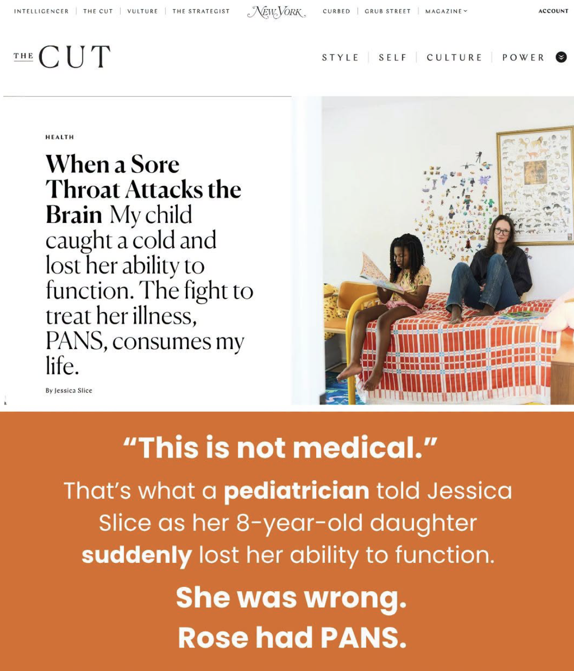 PANS PANDAS feature in New York Magazine When A Sore Throat Attacks the Brain Jessica Slice
