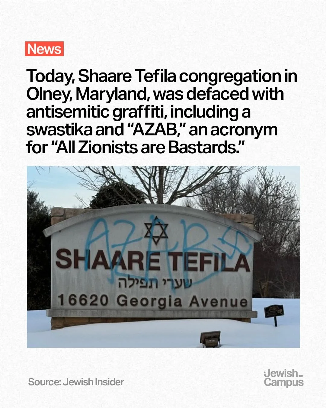 It keeps happening&mdash;another synagogue vandalized. This time, a swastika and &ldquo;All Zionists are Bastards&rdquo; graffiti on a Maryland congregation.When &ldquo;Zionists&rdquo; is used as a lazy code for &ldquo;Jews,&rdquo; remember that no