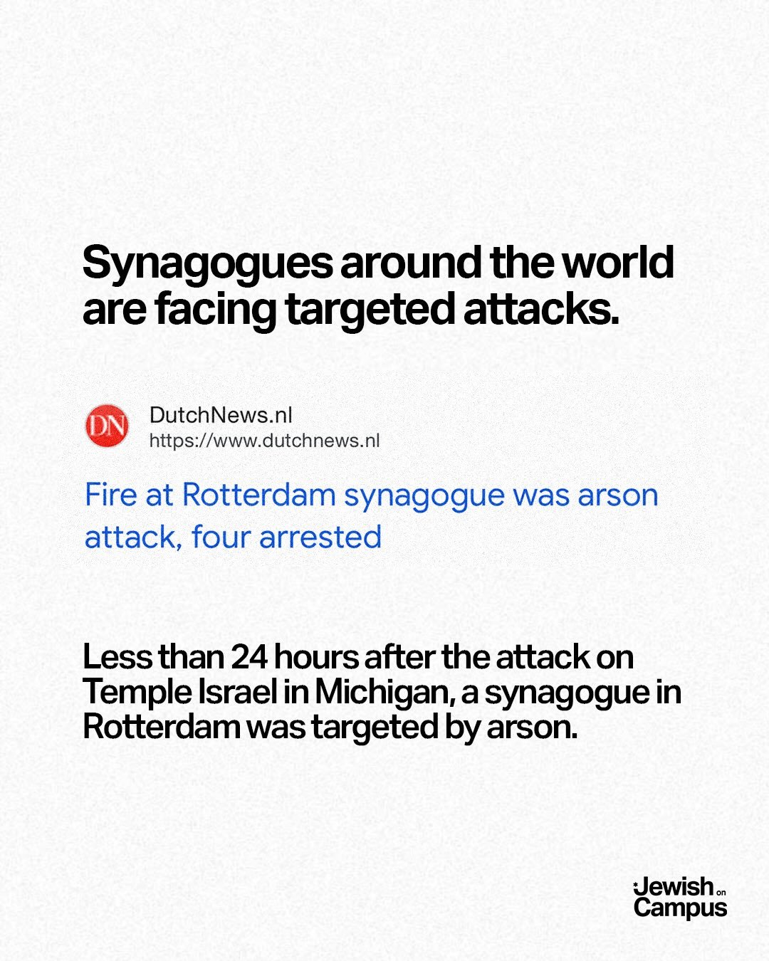 Your Jewish friends have become far too familiar with targeted attacks on our synagogues. From Pittsburgh in 2018 to Michigan in 2026, our community has faced violence. We need you to speak up about it.