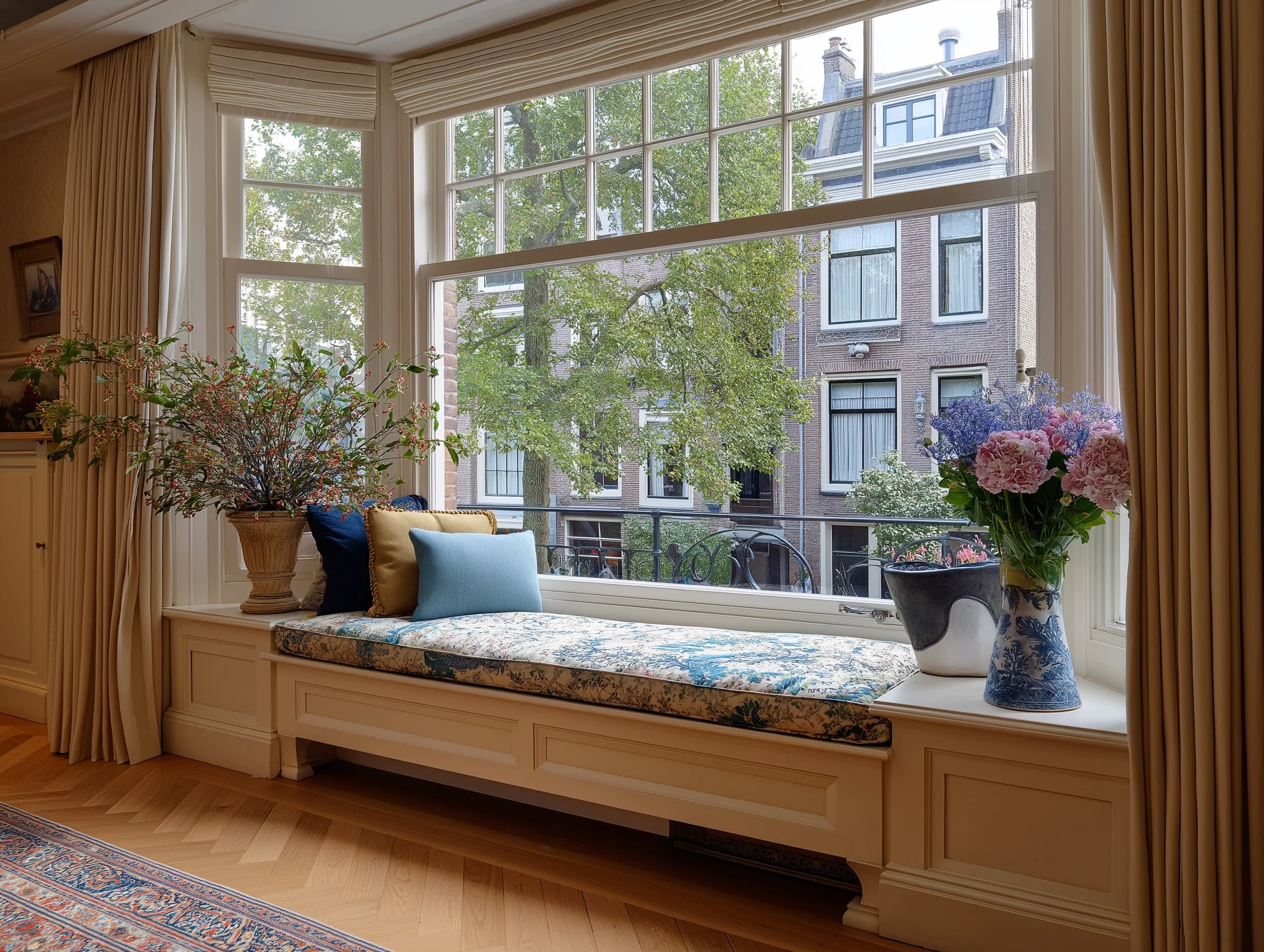 Erkerkussen op maat voor binnen laten maken met persoonlijke thuisservice en advies 