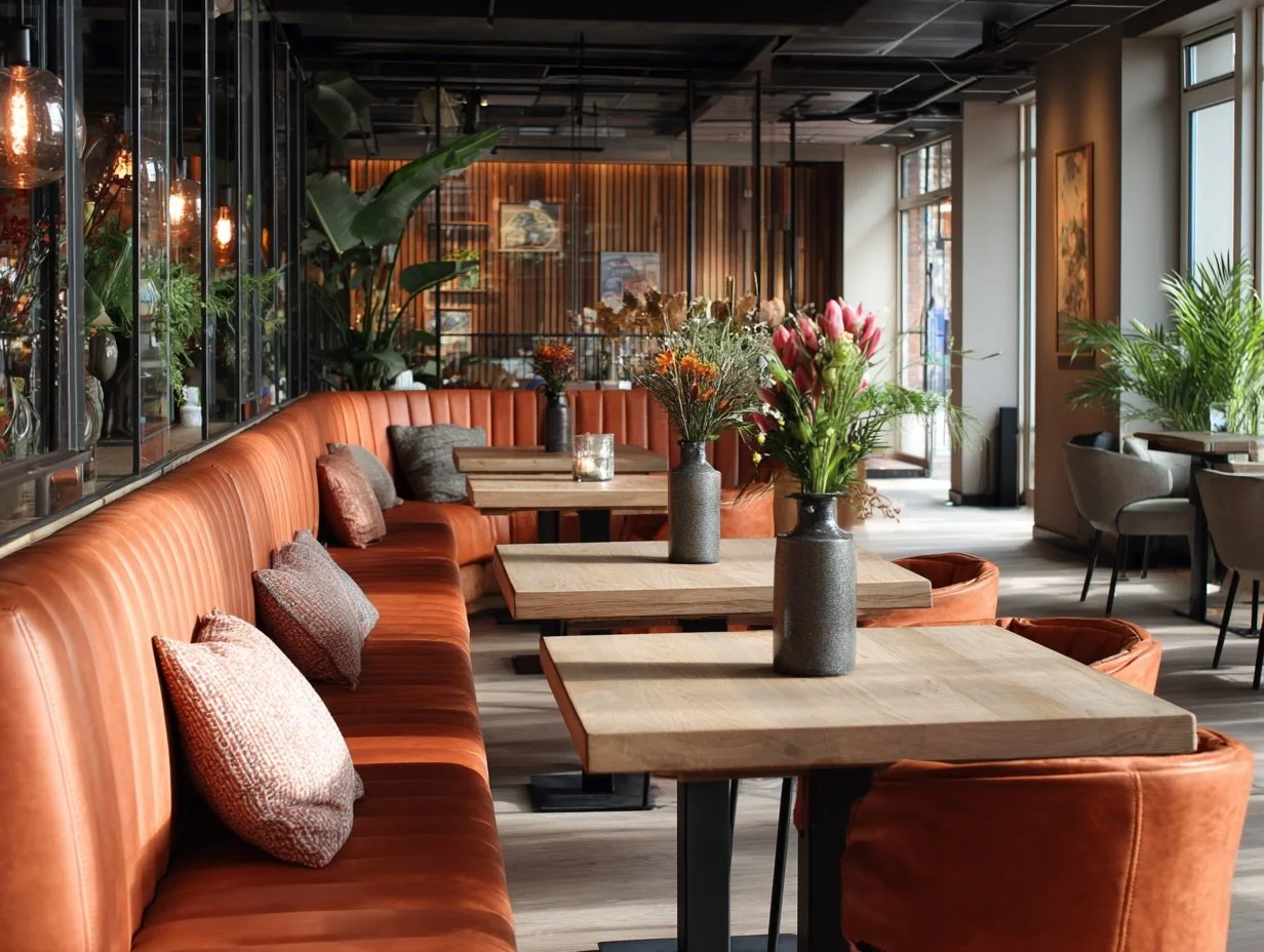 bank met kussens op maat voor een restaurant