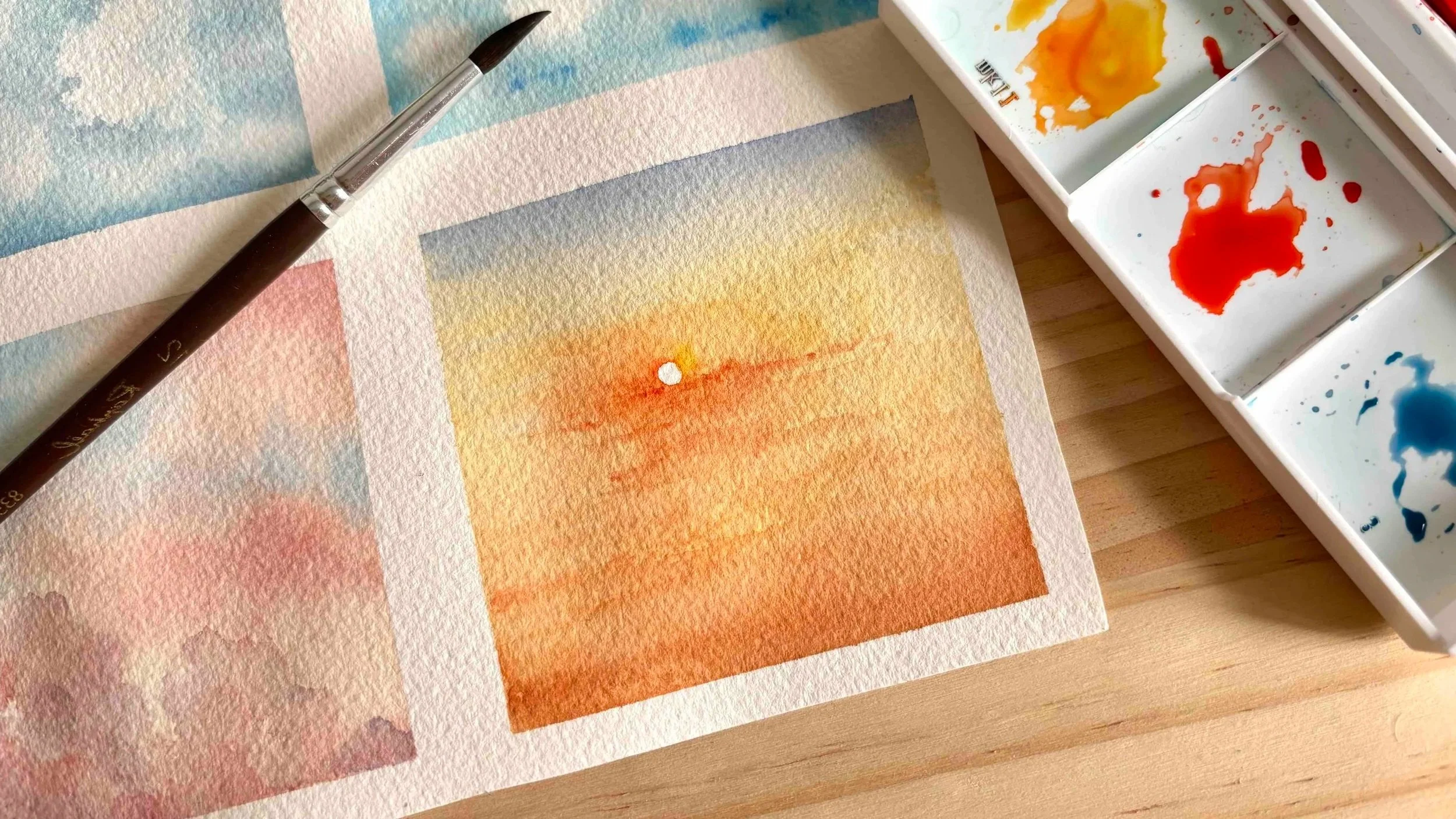 【New】Sky variation: a glowing golden sunset painting to learn how to perserve light in watercolor