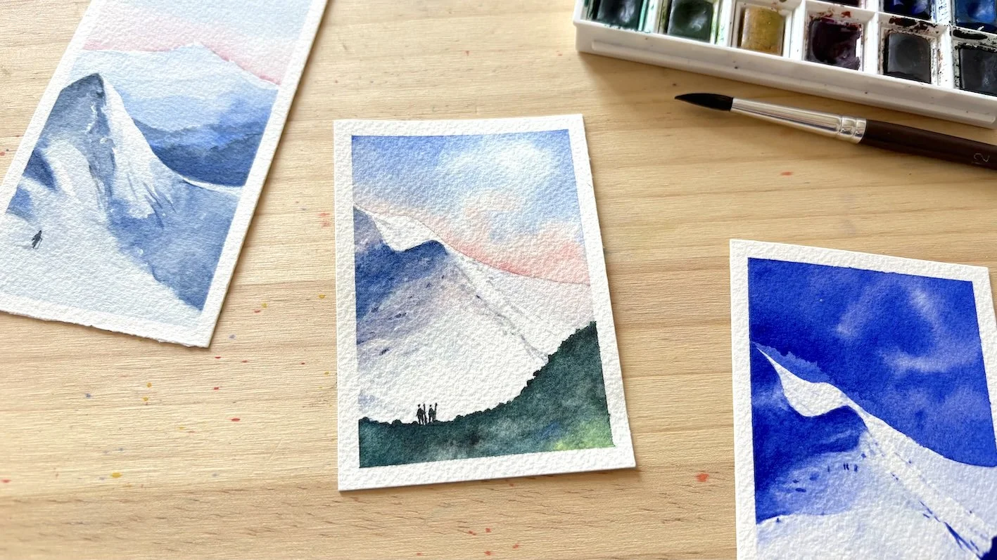 【New】Mountain variation: paint a massive snowy mountain with tiny Alpinists (advanced lesson)