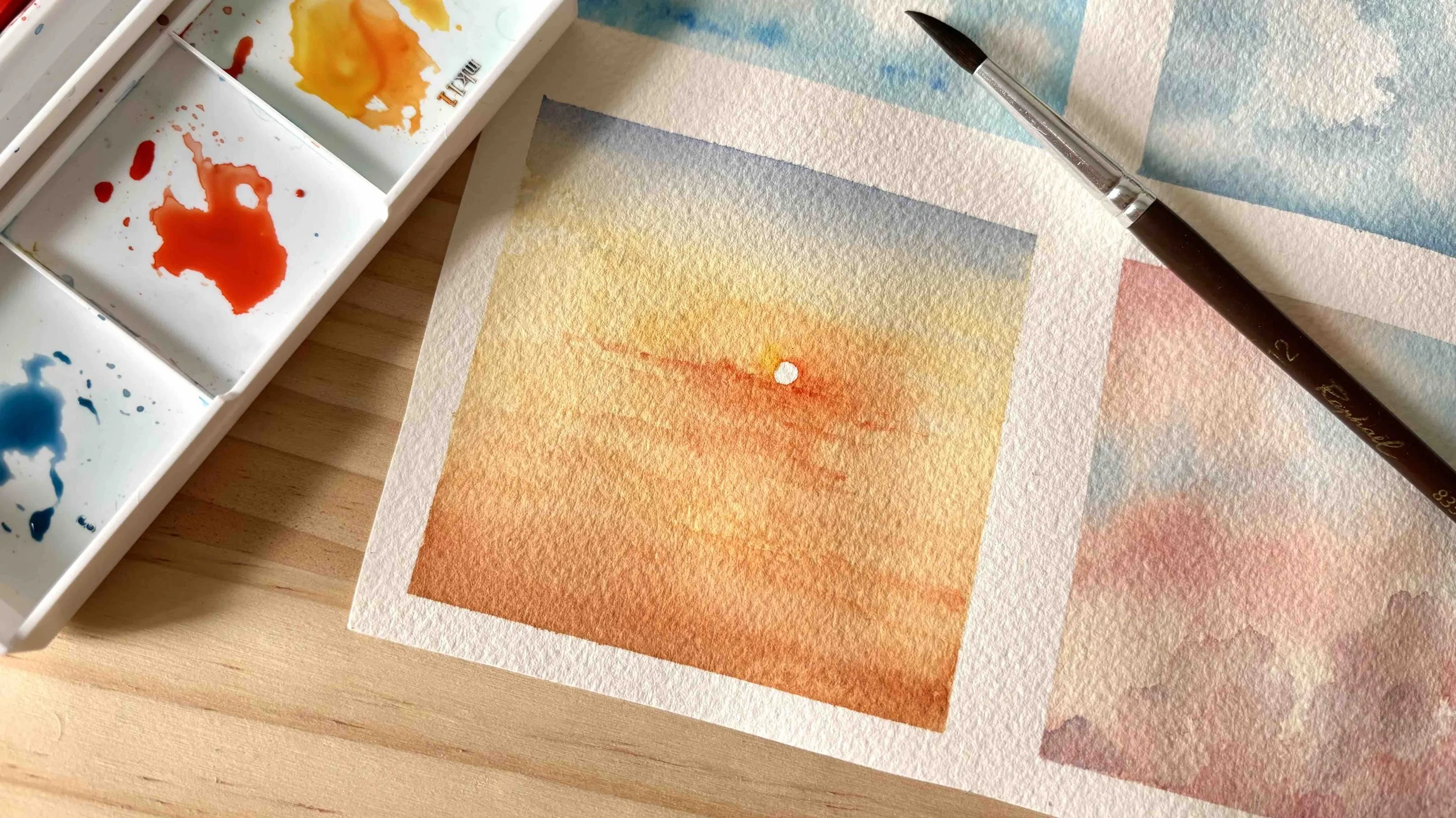 【New】Sky variation: a glowing golden sunset painting to learn how to perserve light in watercolor