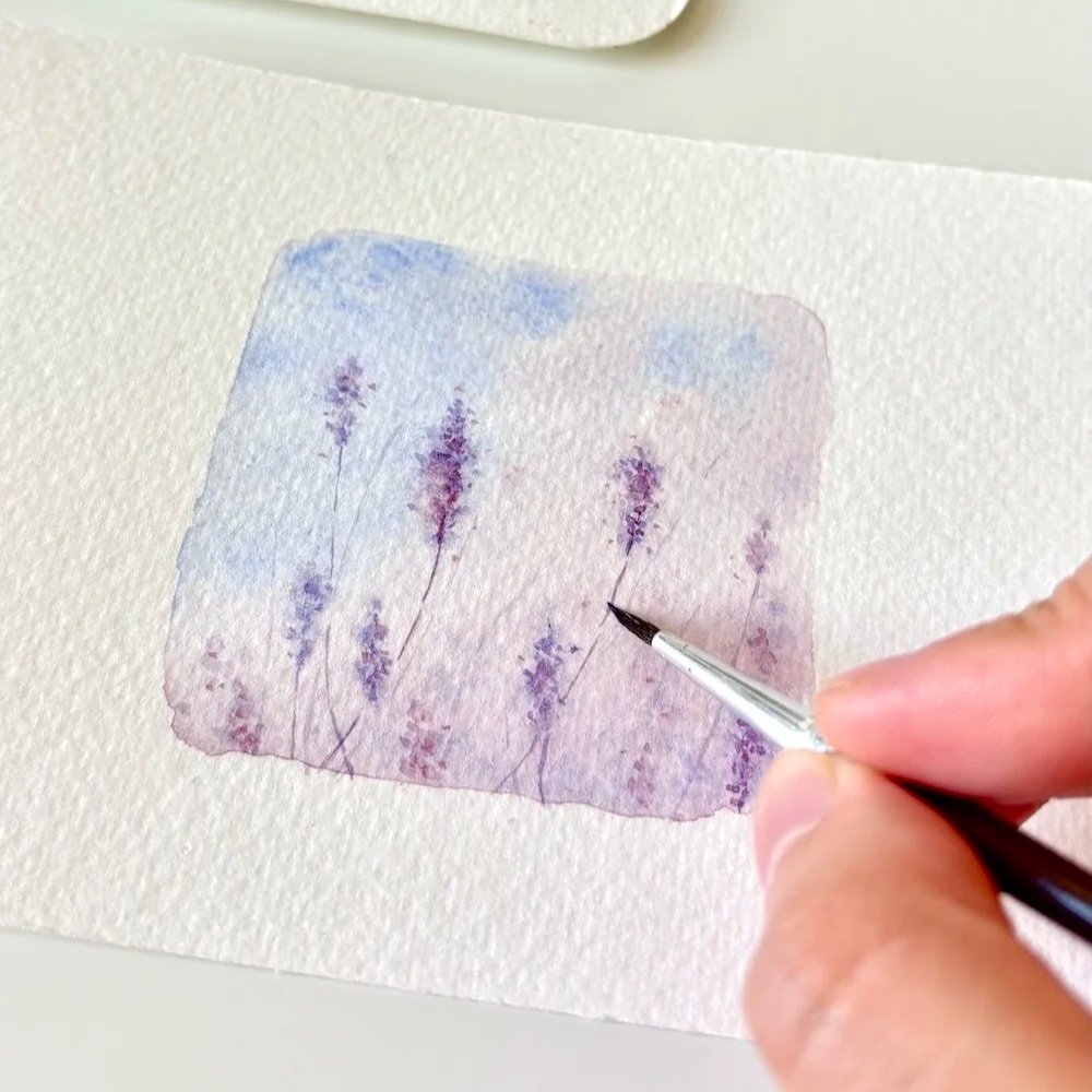 Dreamy watercolor lavender card painting