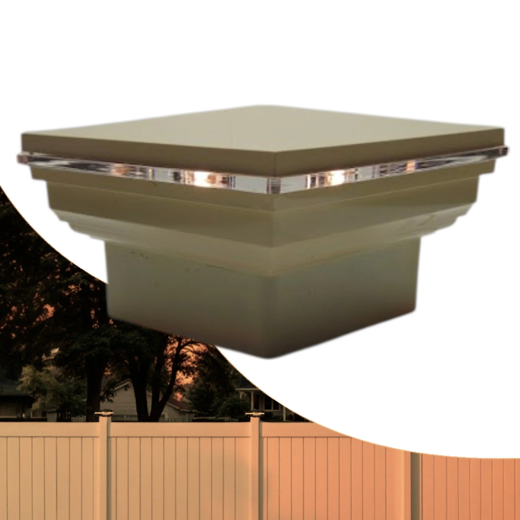 12 volt lighted post cap for 5"x5" almond color vinyl fence posts 5x5 Khaki Beige Clay Almond Vinyl fencing Low-voltage post caps