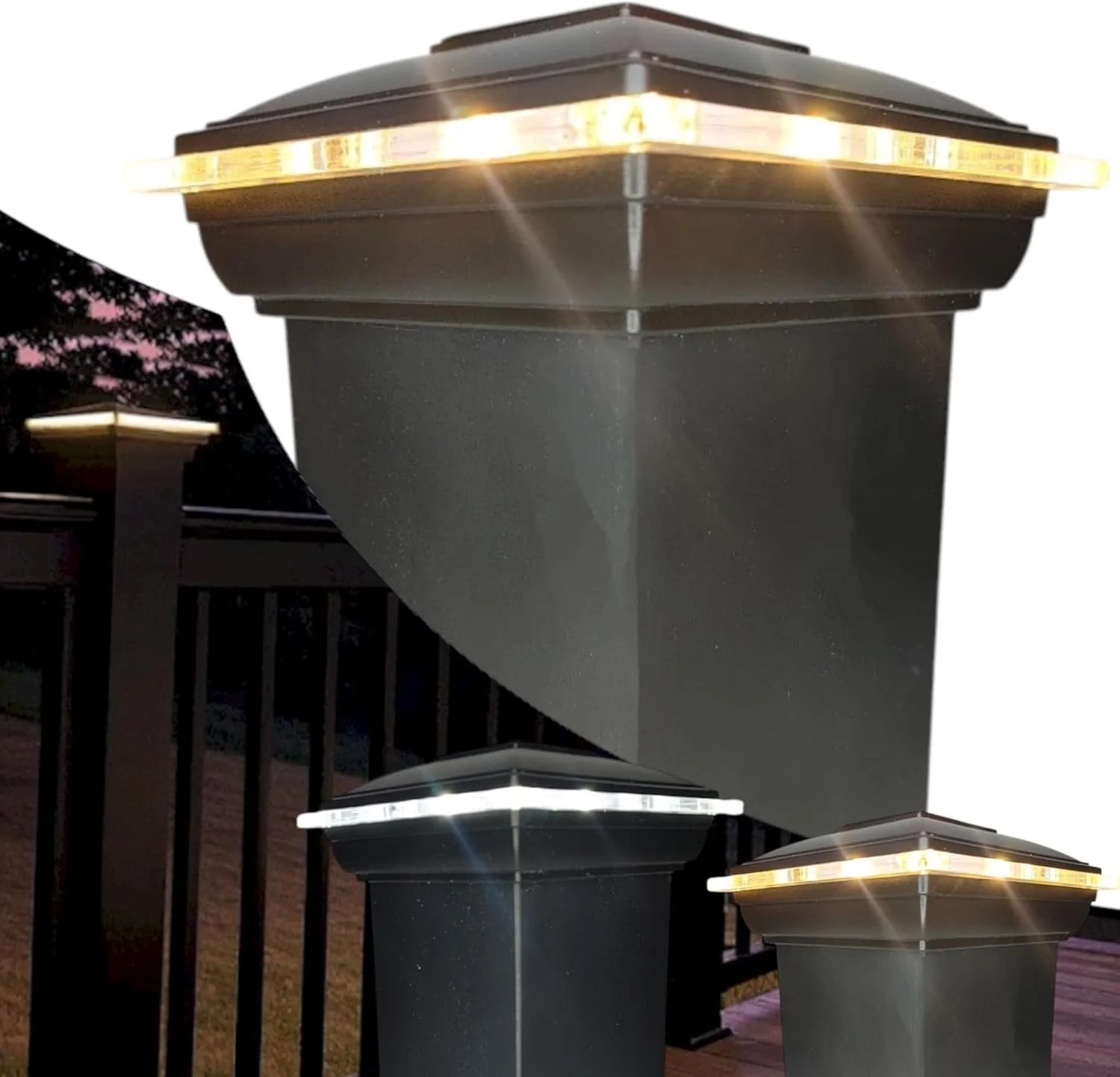 Timbertech Radiance Rail Express Solar Lighted cap in black for 4.25x4.25 posts 4-1/4"x4-1/4" 4-1/4 inch