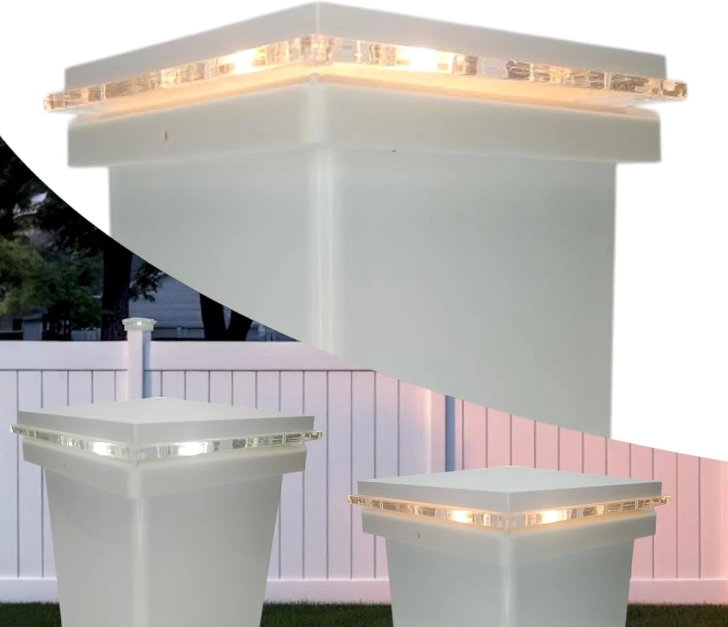 12 volt lighted post cap for 5"x5" posts for 5x5 vinyl fence posts wood 5-1/2x5-1/2 post LED bulb replaceable bulbs