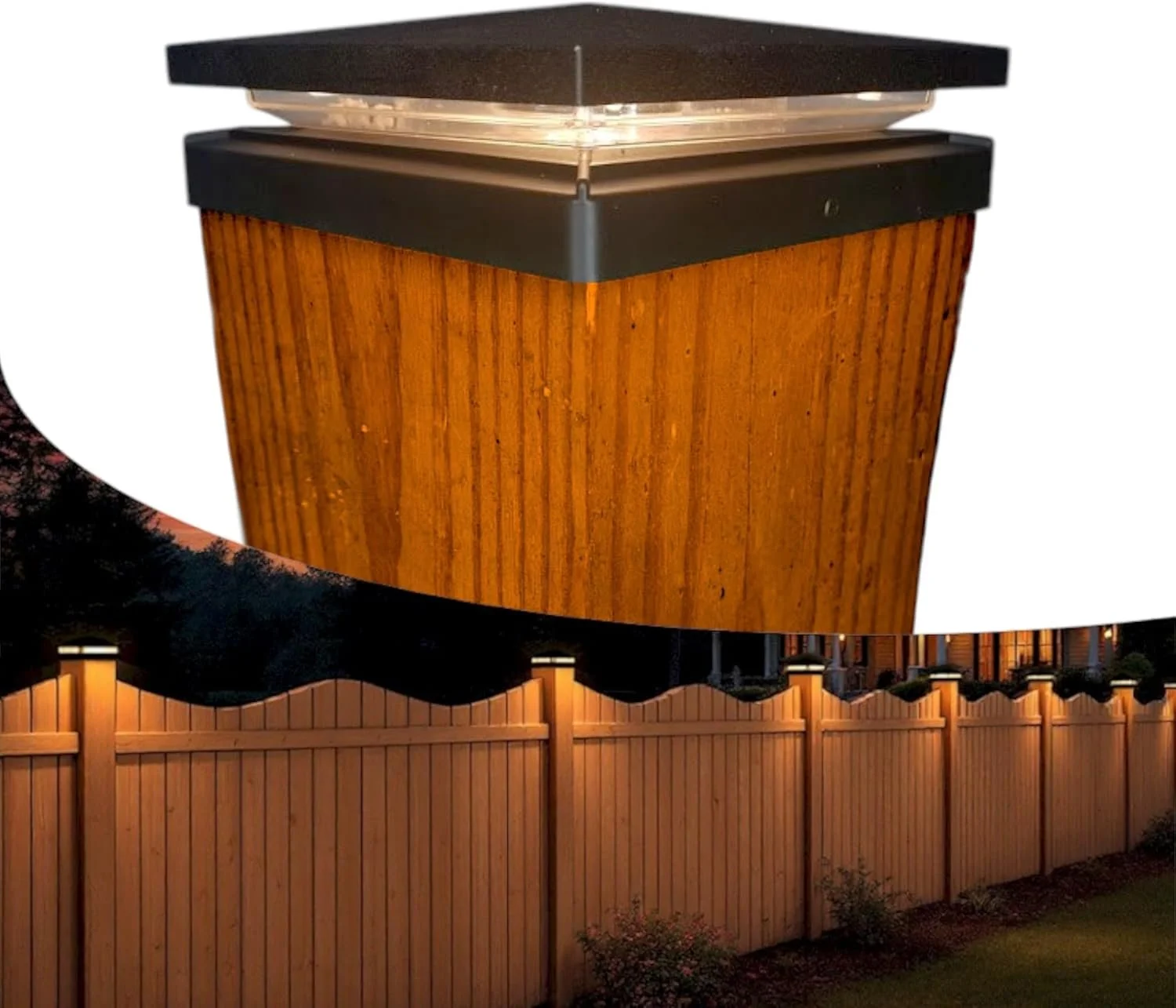 DekLights® 5-1/2x5-1/2 12 volt Lighted post cap. Black. Bright or warm white LEDs. For Fence and Dock/Pier posts. For 5-1/2"x5-1/2"  wood posts *Custom made with gasket. (Copy)
