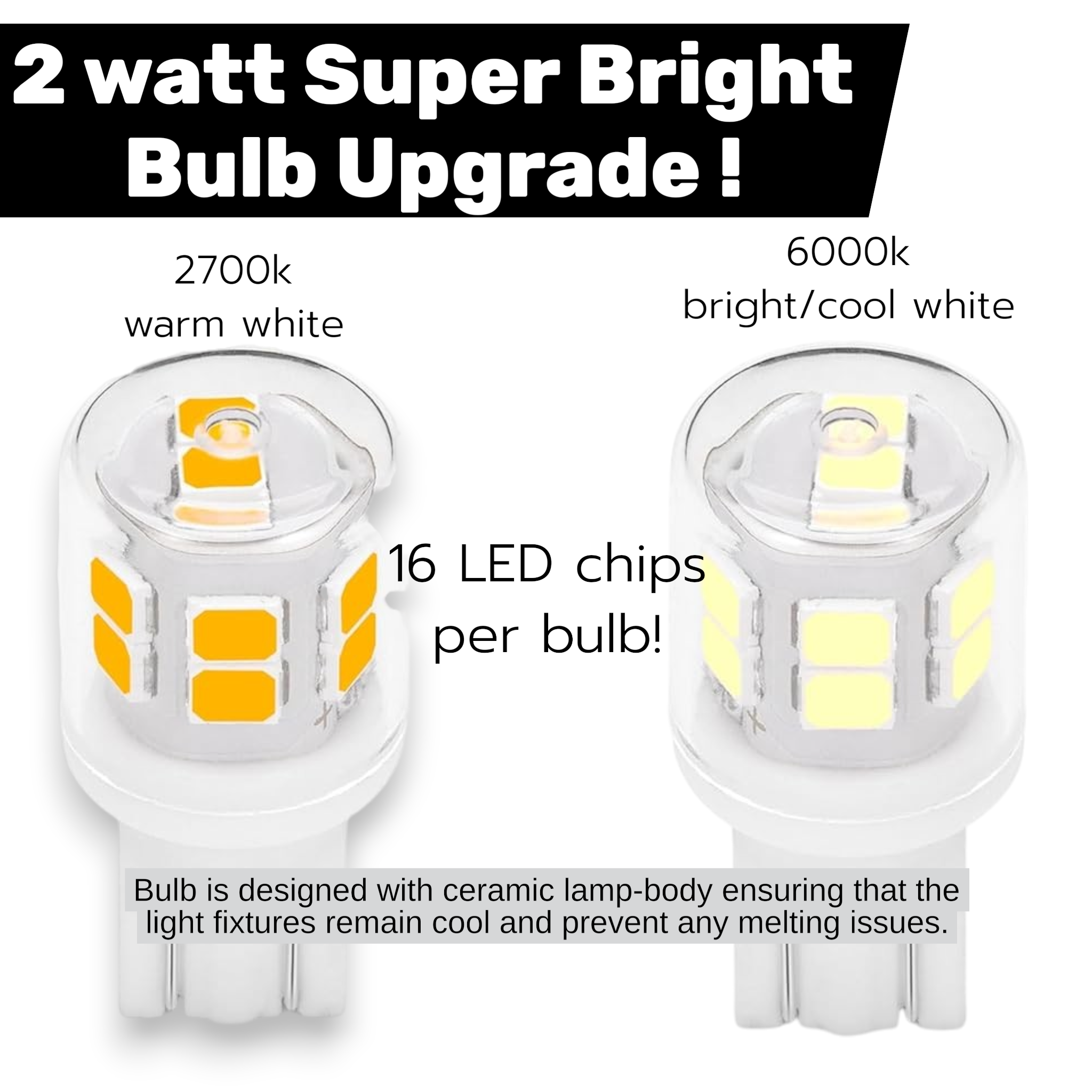 NEW 2 watt Super Bright Replacement Bulb Packs for all DekLight 12 volt caps and fixtures.  Warm or Bright-Cool white light - Free Shipping