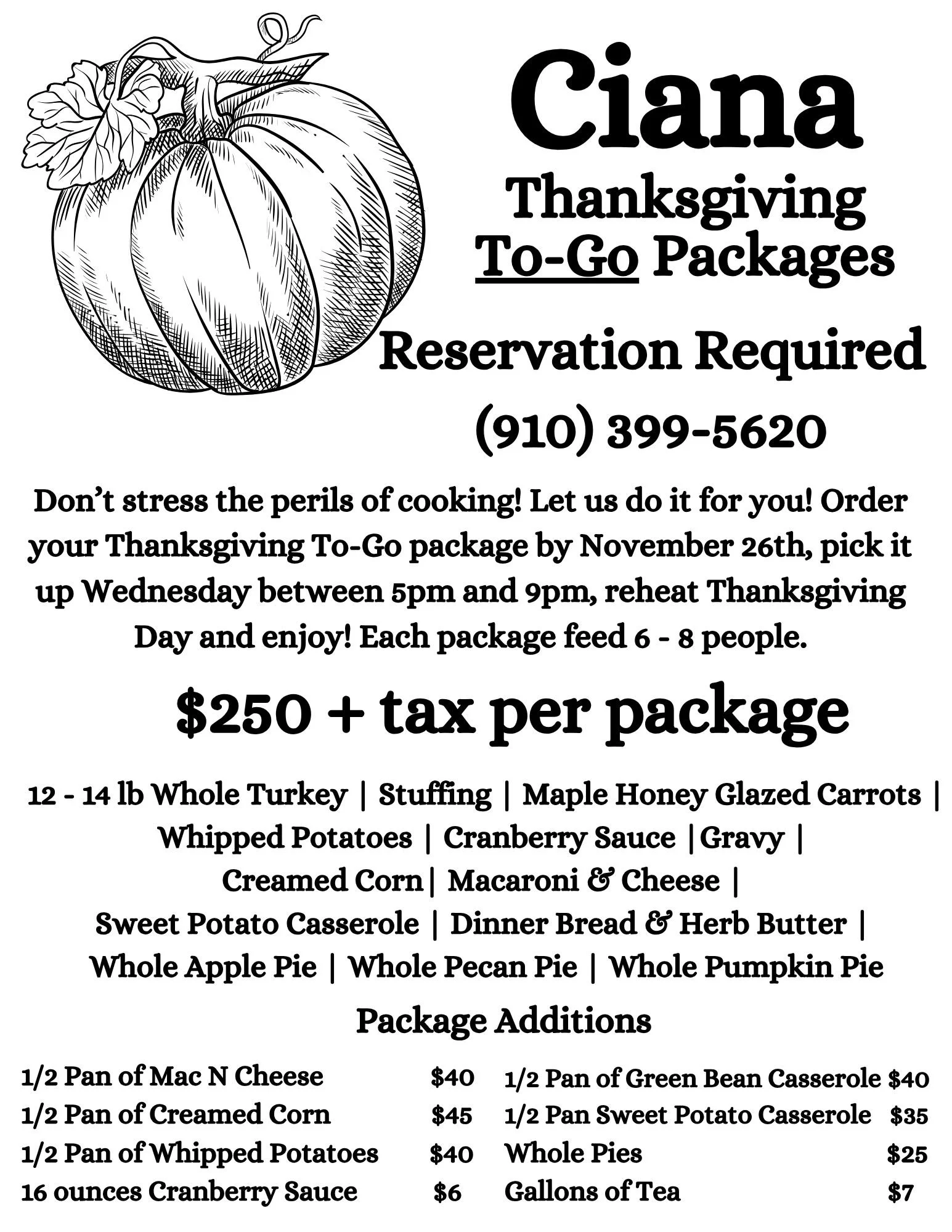 thanksgiving to-go packages
