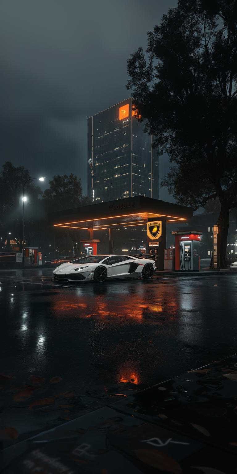 Lamborghini Gas station Cellphone Wallpaper