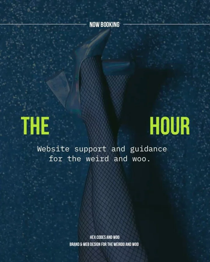 The Witching Hour is hands on website support for witches, mystics, and weirdos who are DIY their website. In this 60 minute session, I&rsquo;ll help you with:

✧ Design Guidance and Feedback, refining your site&rsquo;s overall look to align with you