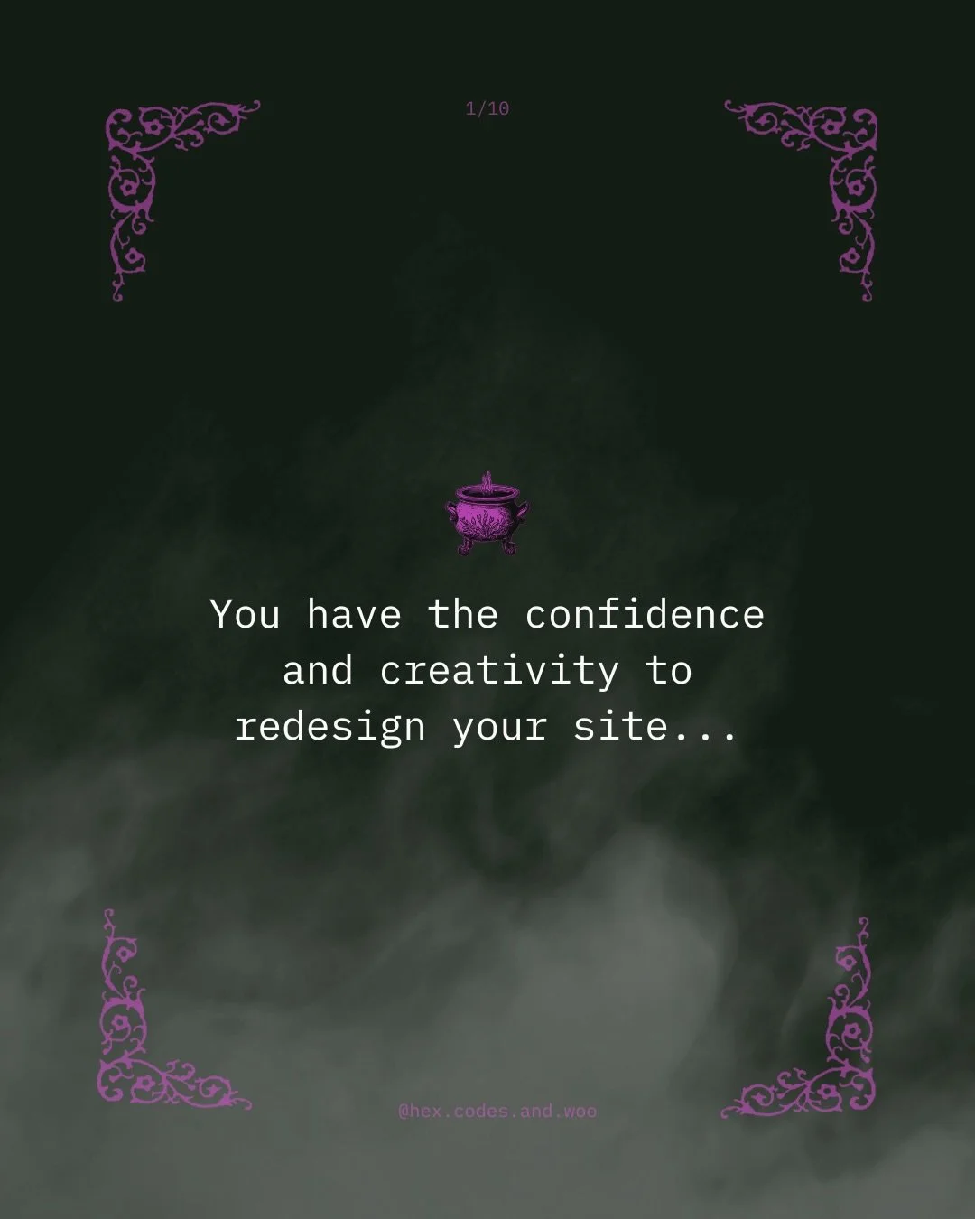 With The Witch&rsquo;s Roast you get&hellip;.

✧ Pre recording of me roasting and loving your site that includes:
✦ Design and aesthetic feedback and direction
✦ Suggestions on how to make your site feel more original and like you
✦ How to enhance us