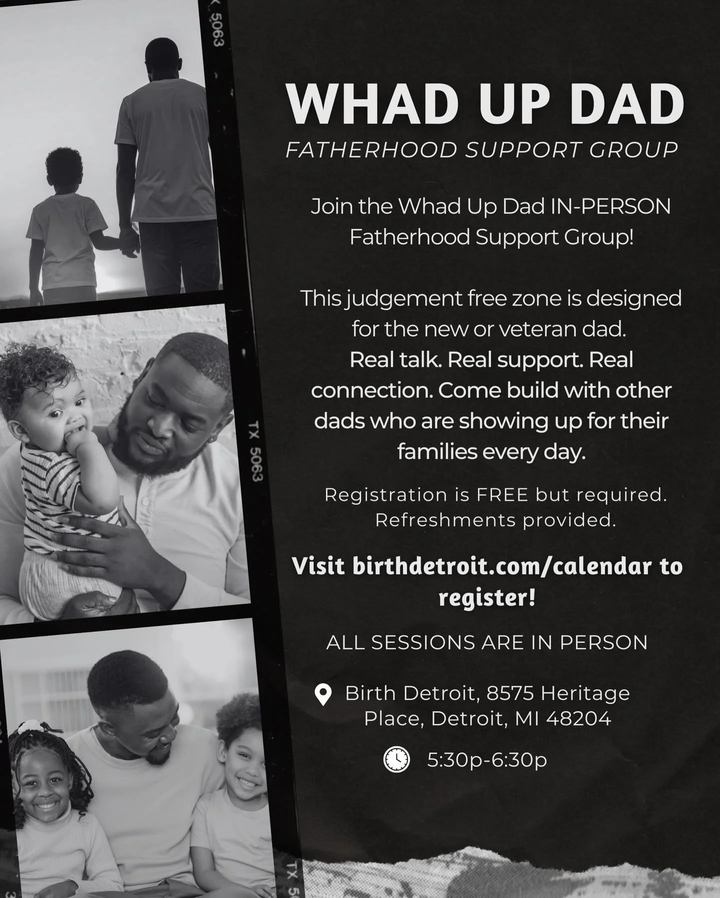 Pull up and tap in, dads.
We&rsquo;ve got two upcoming chances for you to connect, build, and be encouraged in community with other fathers.

Join us this Friday at Birth Detroit or next Tuesday at Nature&rsquo;s Playhouse for one of our fatherhood g