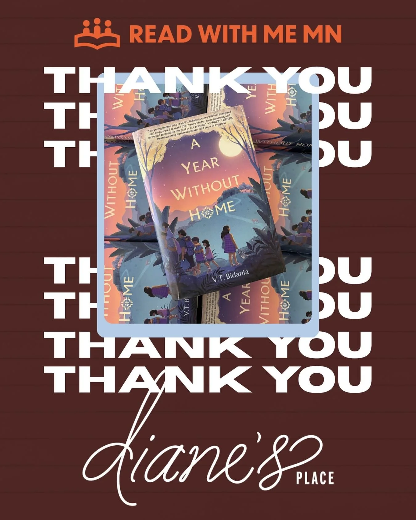 Thank you @dianesplacemn for the generous donation to get more copies of A Year Without Home by @vtbidania out to schools in our community! These books are going to find new homes this month in both Minneapolis and St Paul classroom libraries! A beau