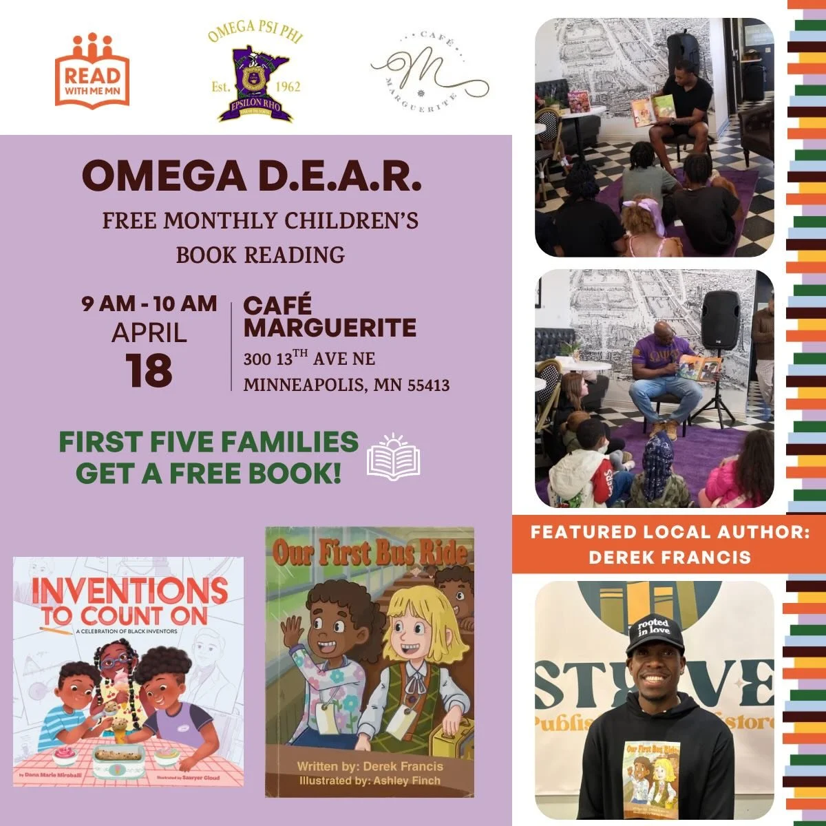 Mark your calendars for April&rsquo;s Omega D.E.A.R. Event! As always, hosted at the incredible @cafemargmpls in partnership with @mnques. April will feature local author Derek Francis @love.hope.grace.3 and his debut book &lsquo;Our First Bus Ride&r