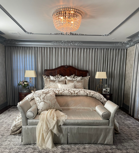 Custom window treatments in bedroom