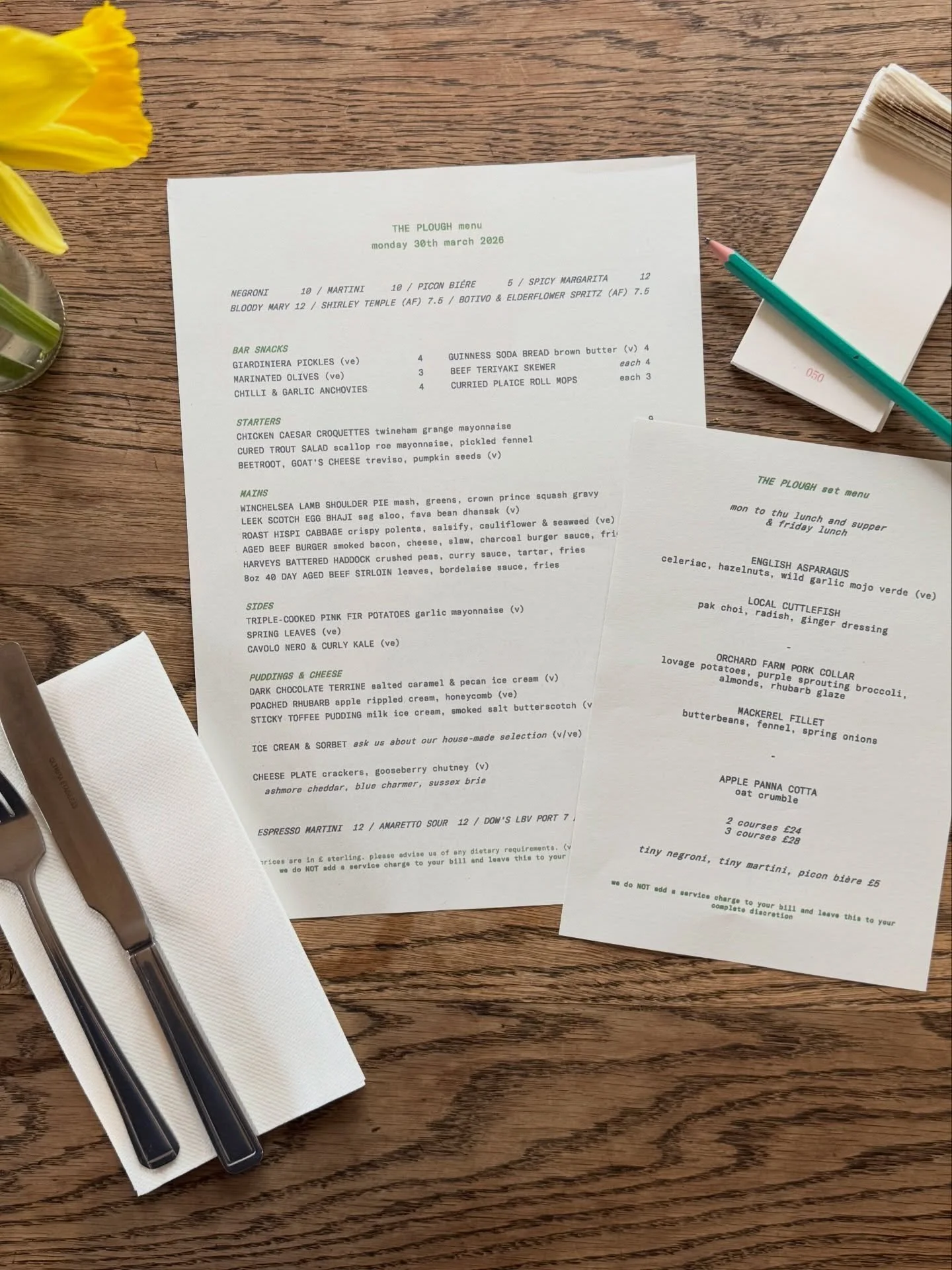 Today&rsquo;s menus and some bar snacks + starters off the pass modelled by Will. 

Pinch to zoom. Book via the link in our bio. 

PSA. Tonight and tomorrow are your last opportunities to use any Red Envelopes from December.